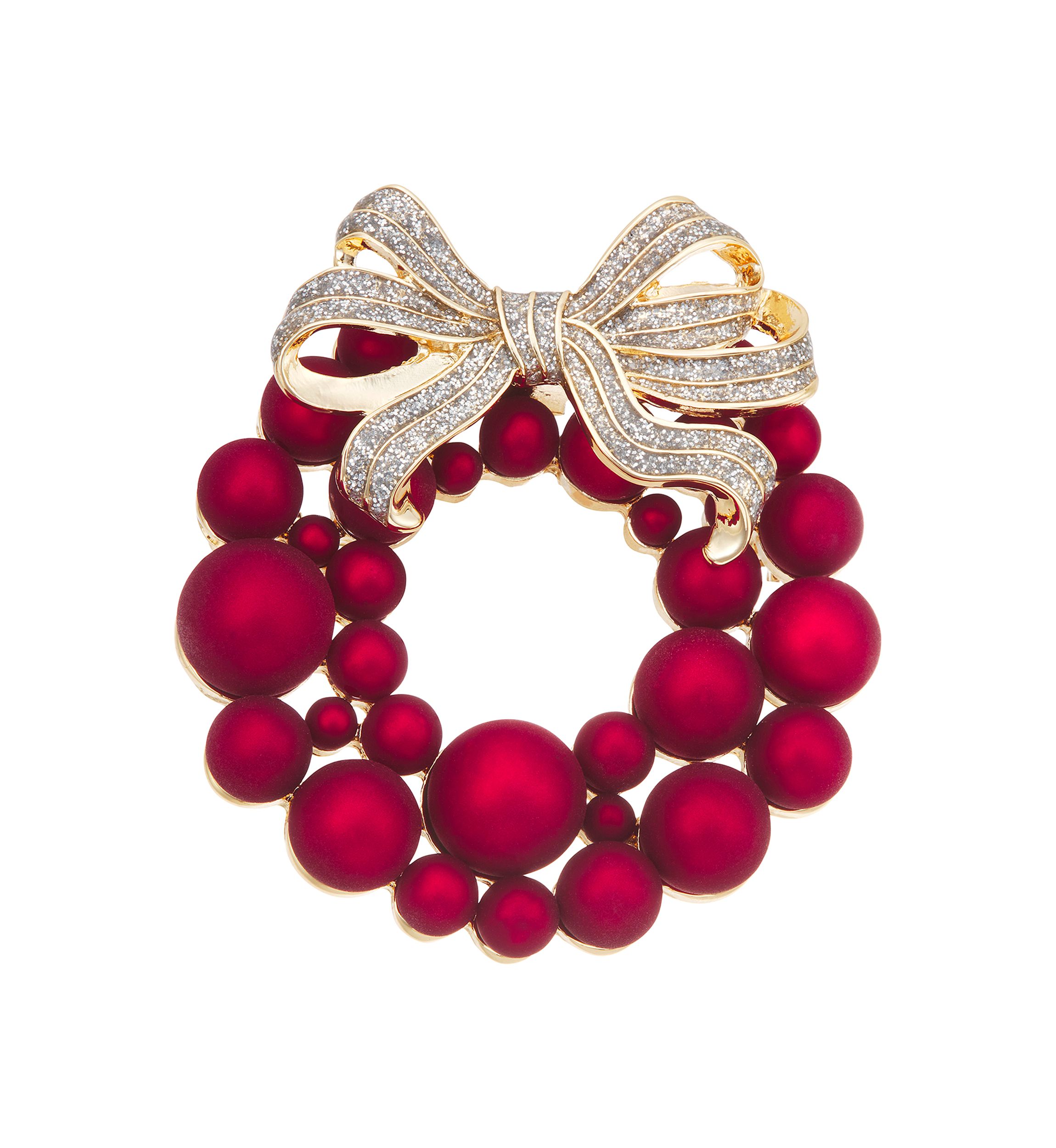 Gold Tone Red Ribbon Bow Pin 