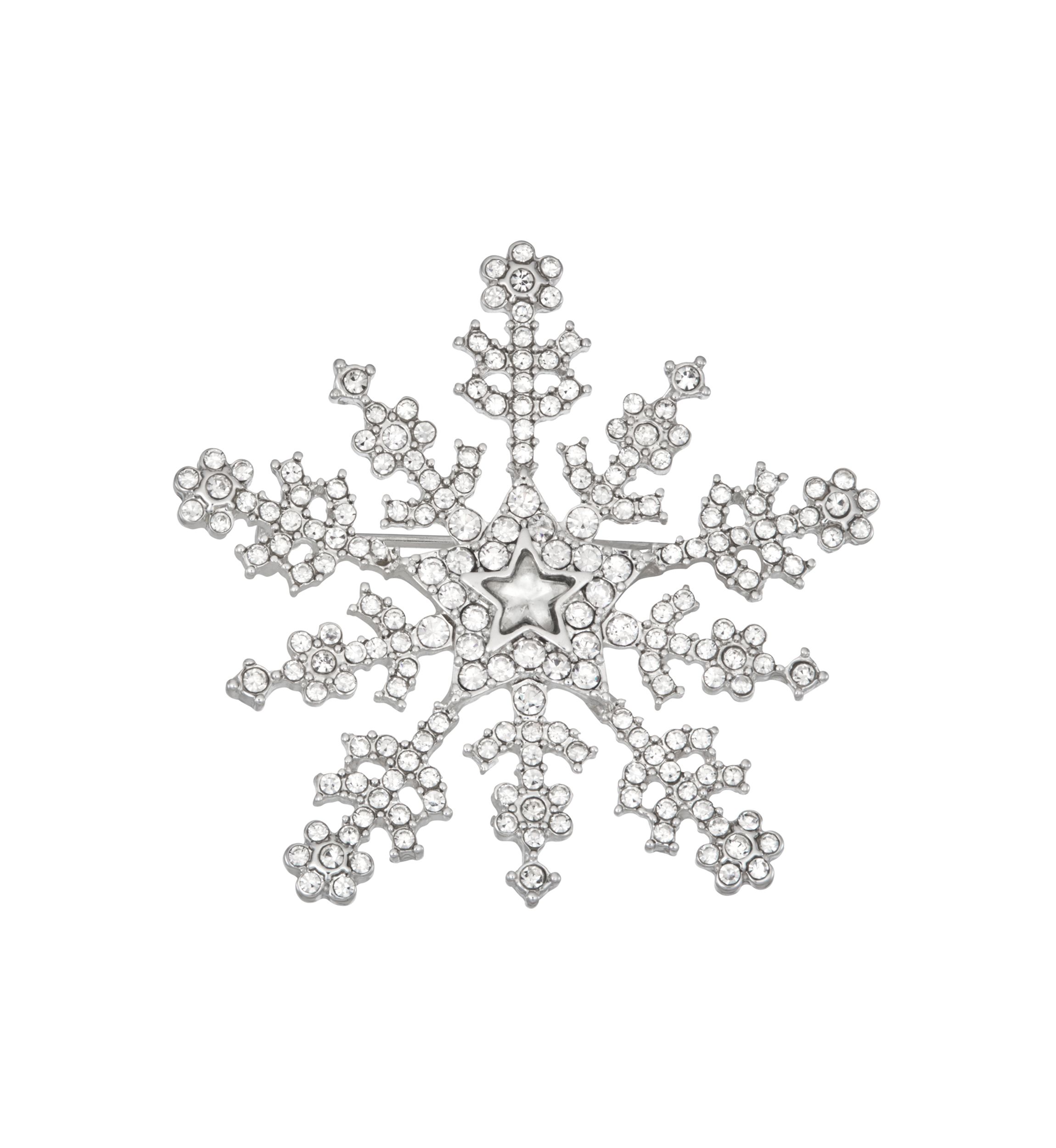 Silver Crystal Snowflake Pin - Boxed