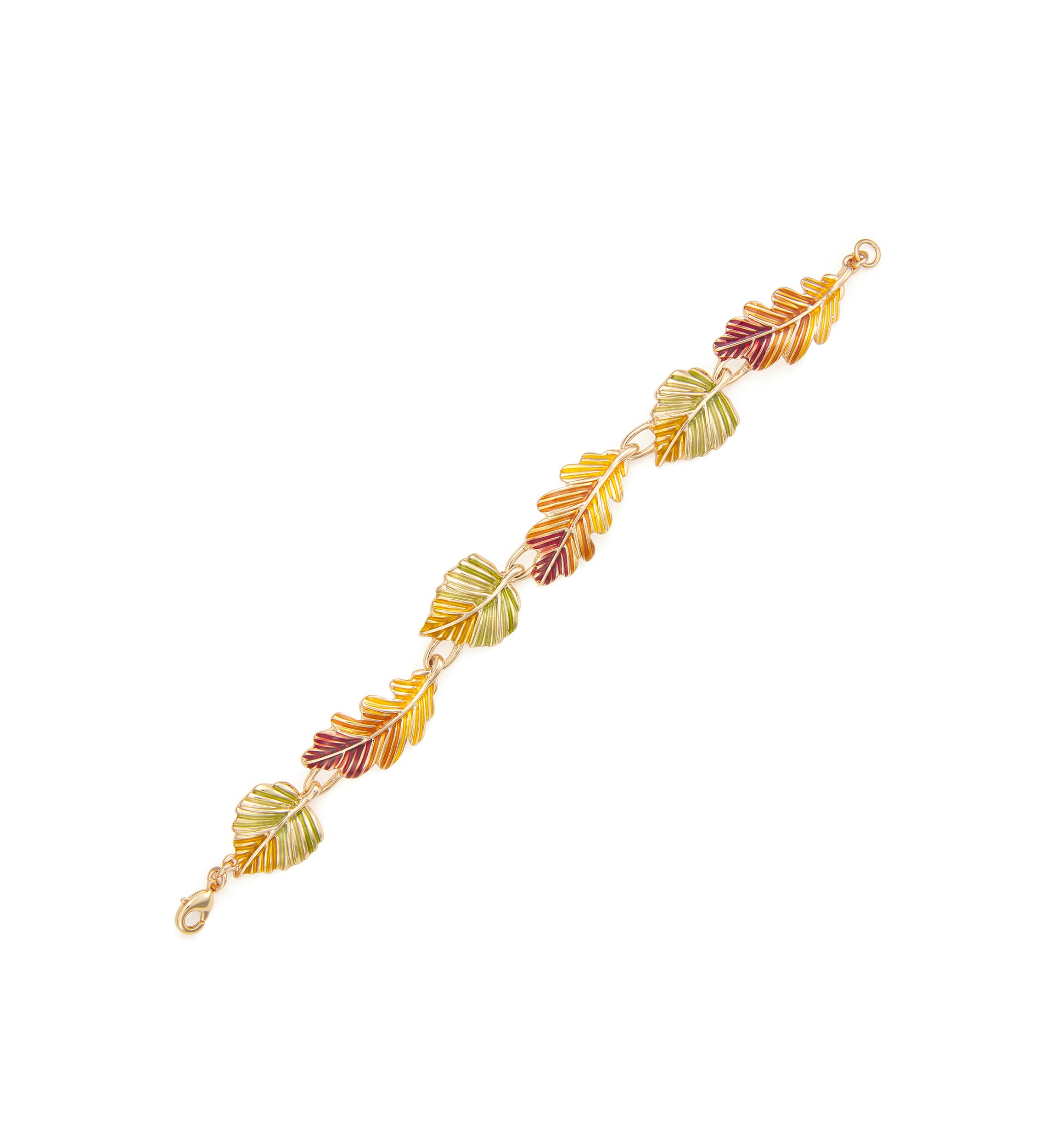 Gold Tone Multi Fall Leaves Flex Bracelet