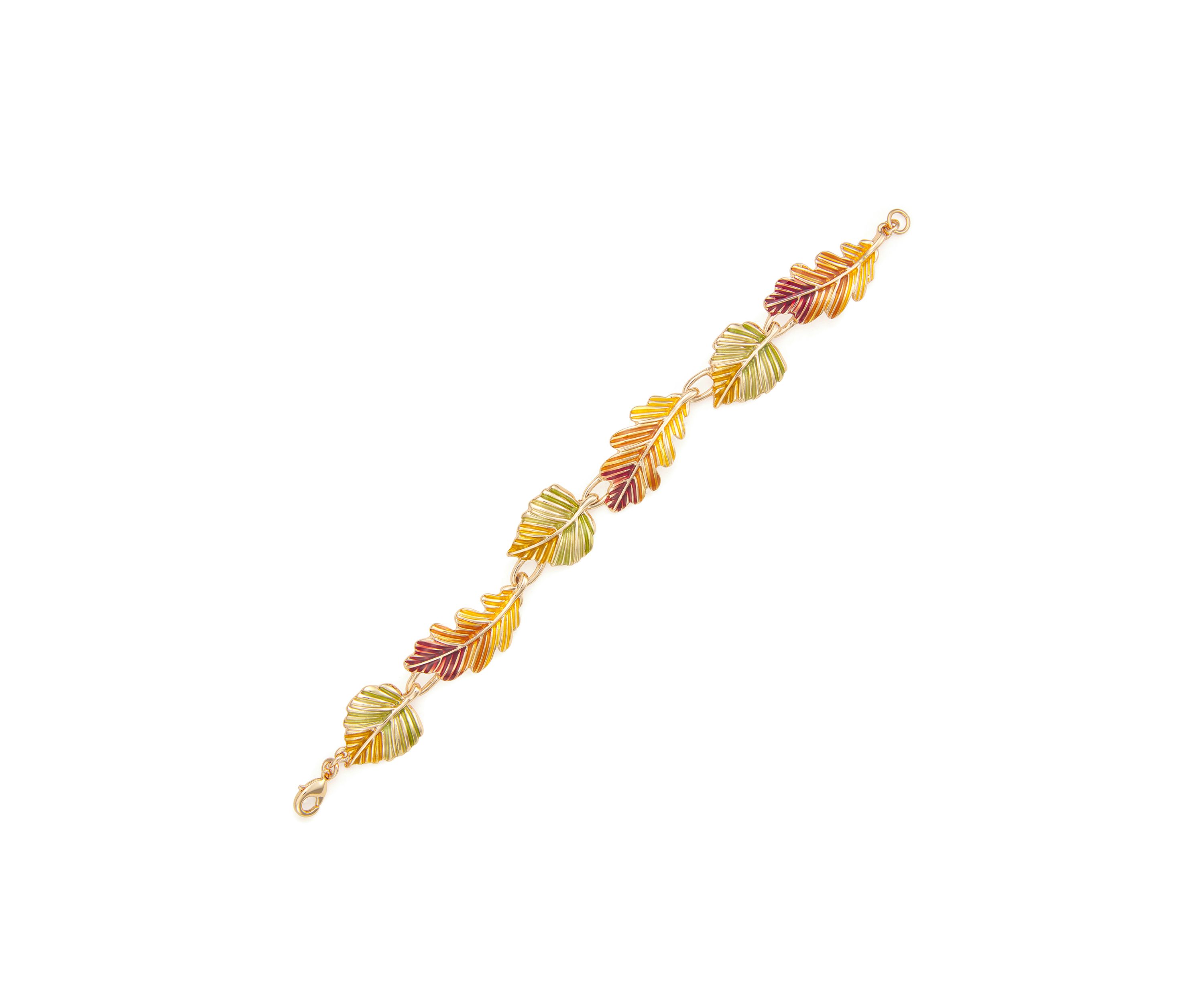 Gold Tone Multi Fall Leaves Flex Bracelet