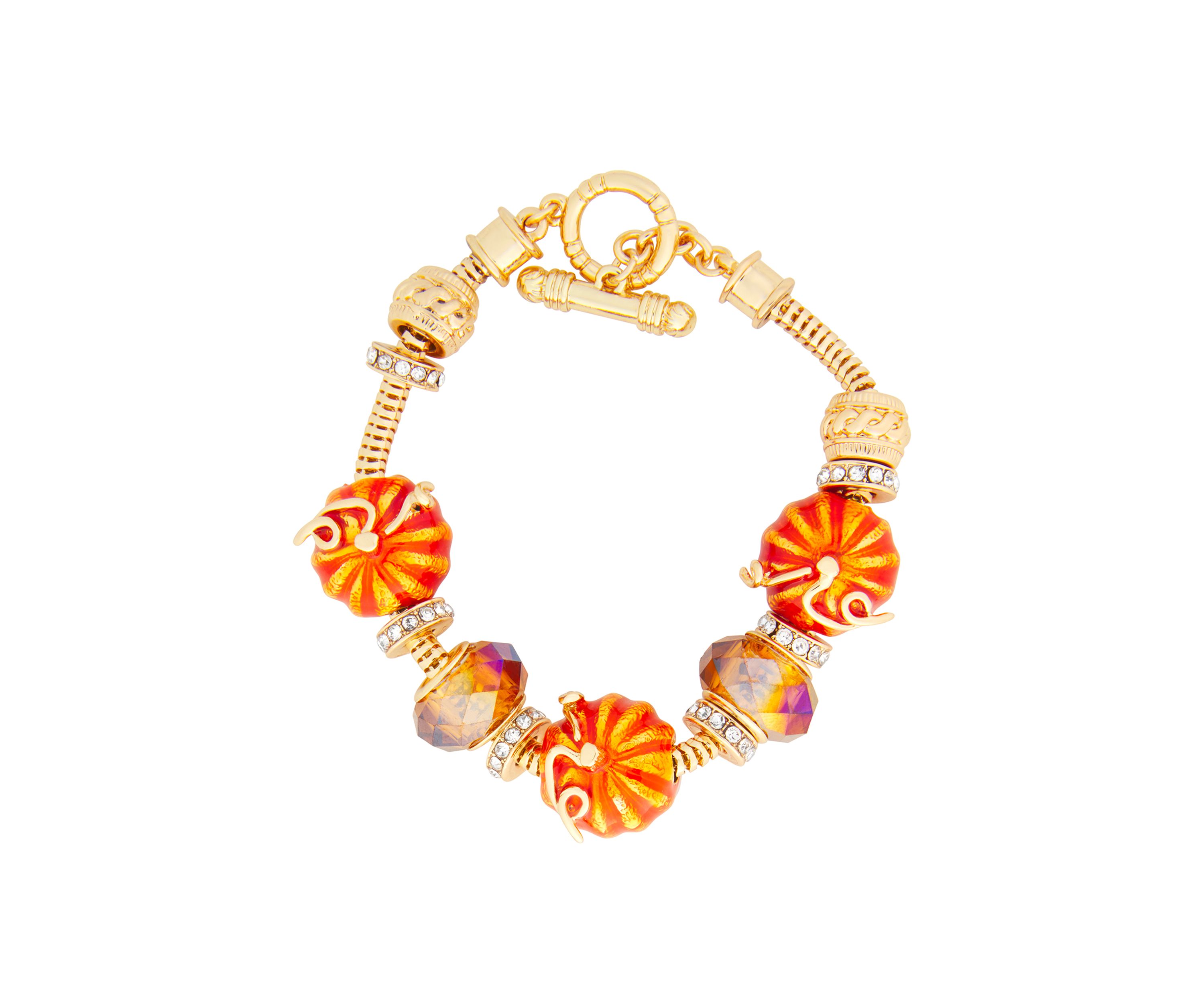 Gold Tone Orange Pumpkin Slider Bracelet