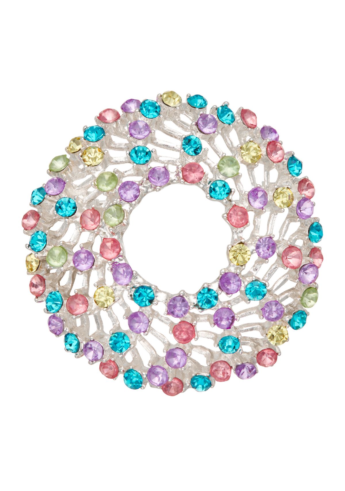 Silver Tone Color Stones Pin