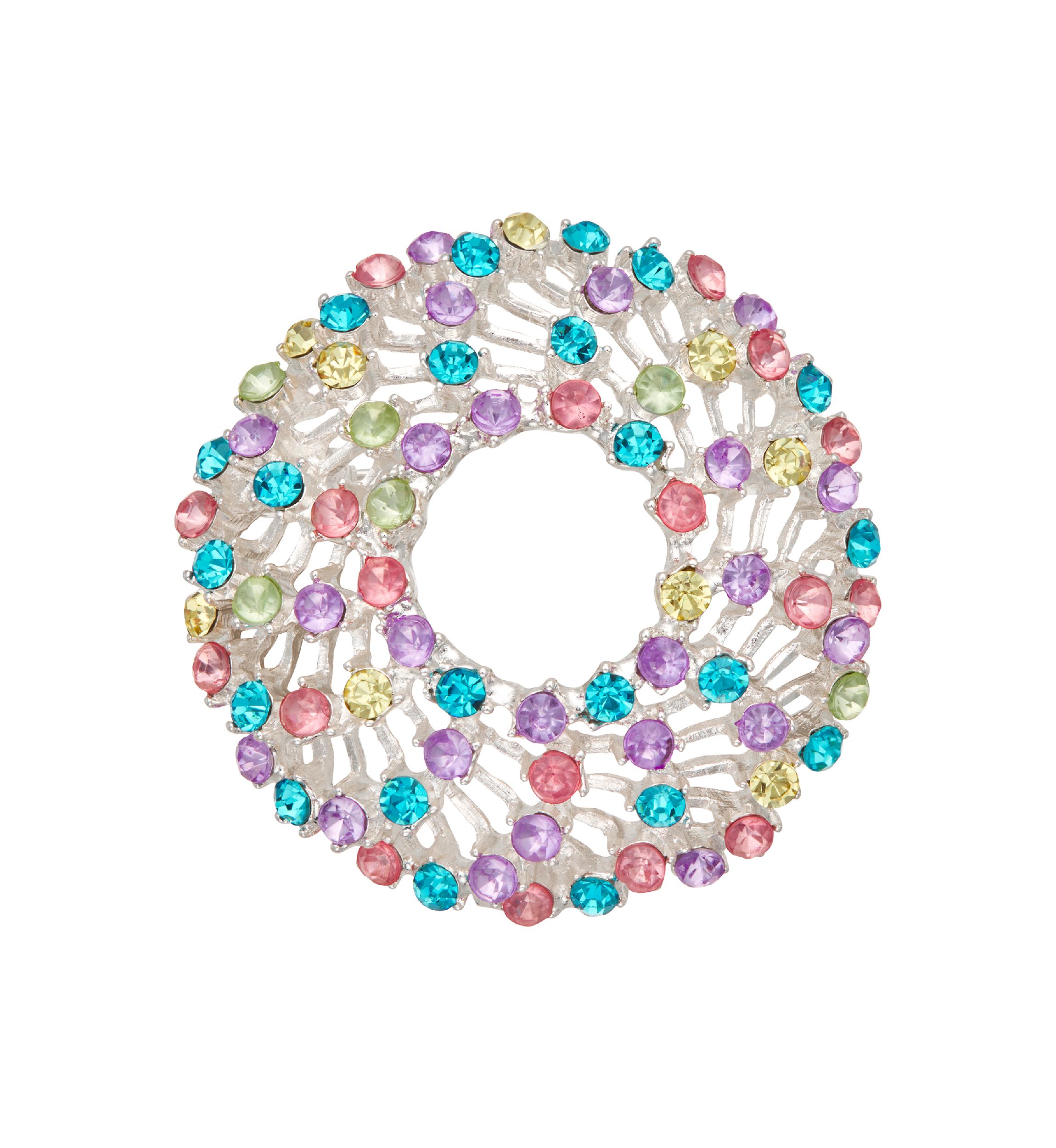 Silver Tone Color Stones Pin