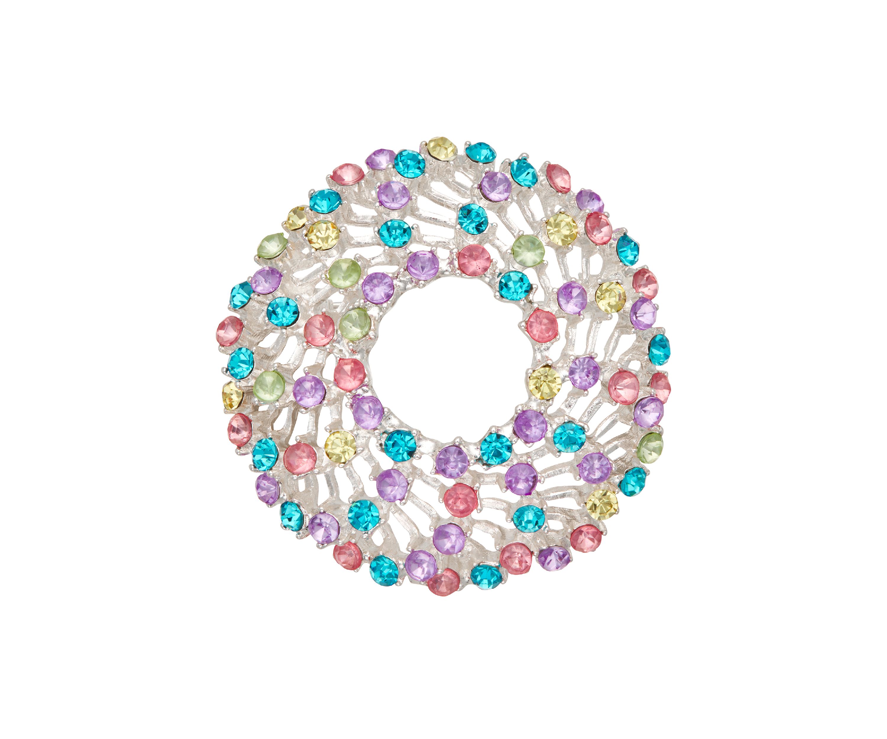 Silver Tone Color Stones Pin