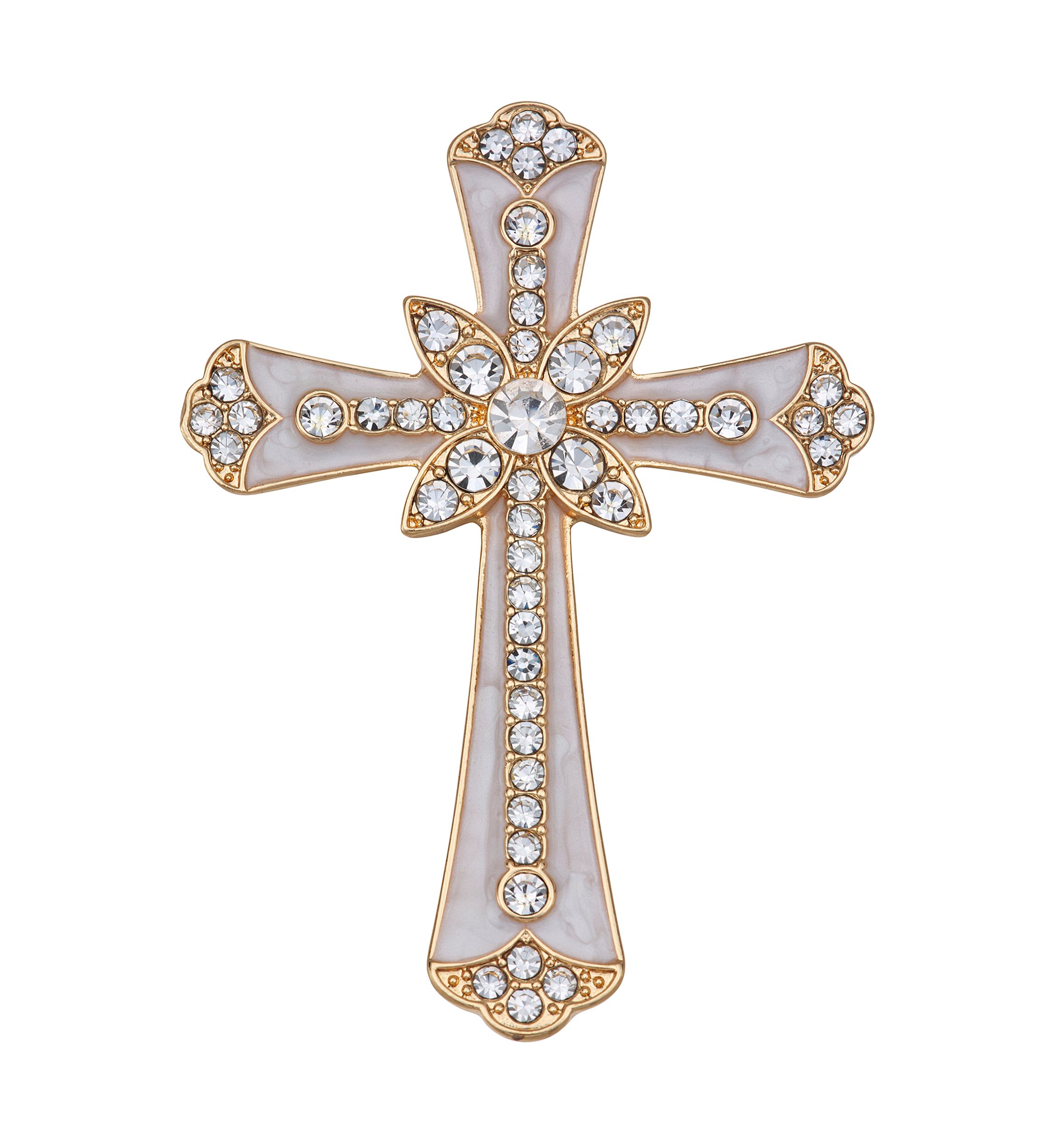 Gold-Tone Crystal Cross Pin Box