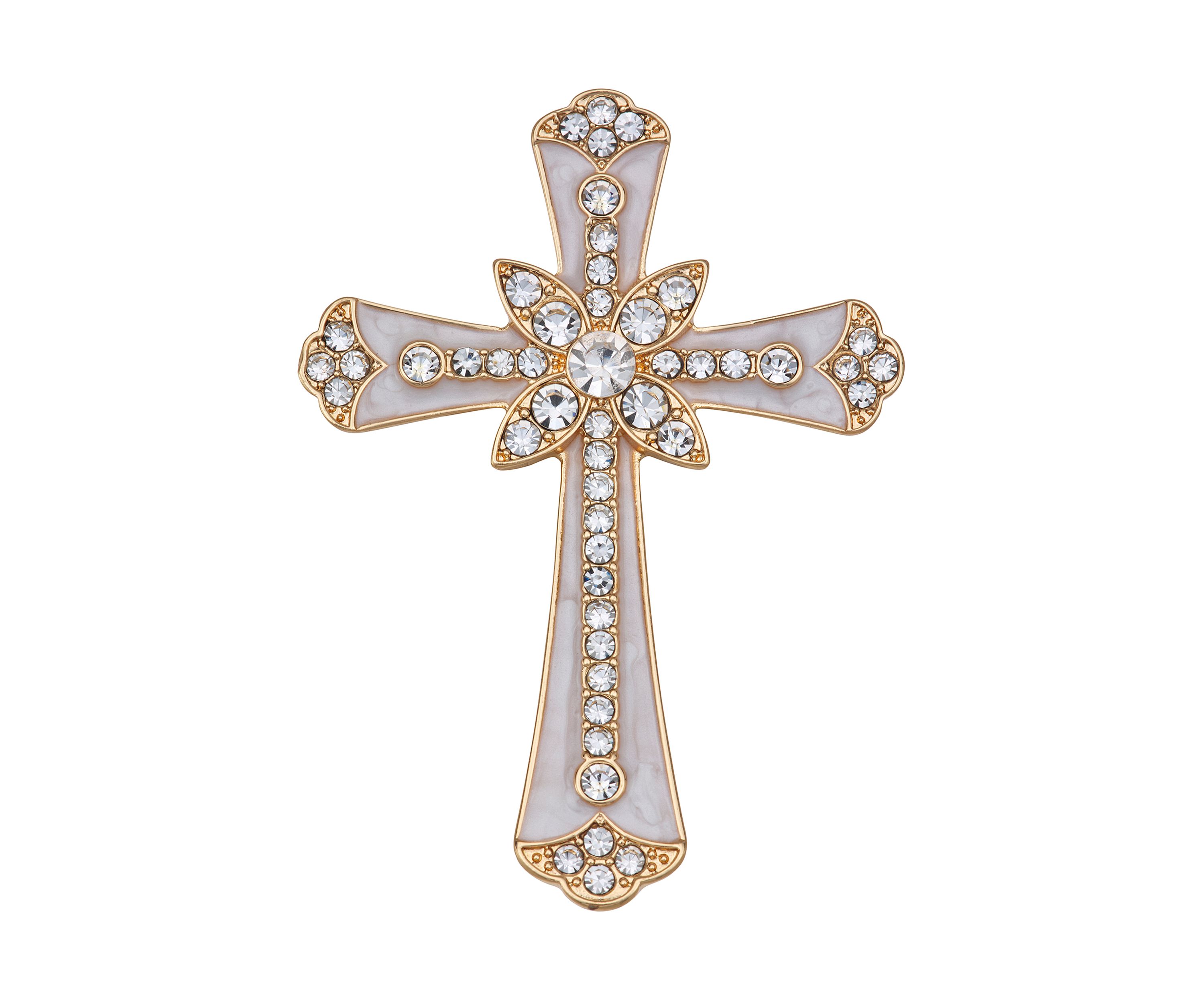 Gold-Tone Crystal Cross Pin Box