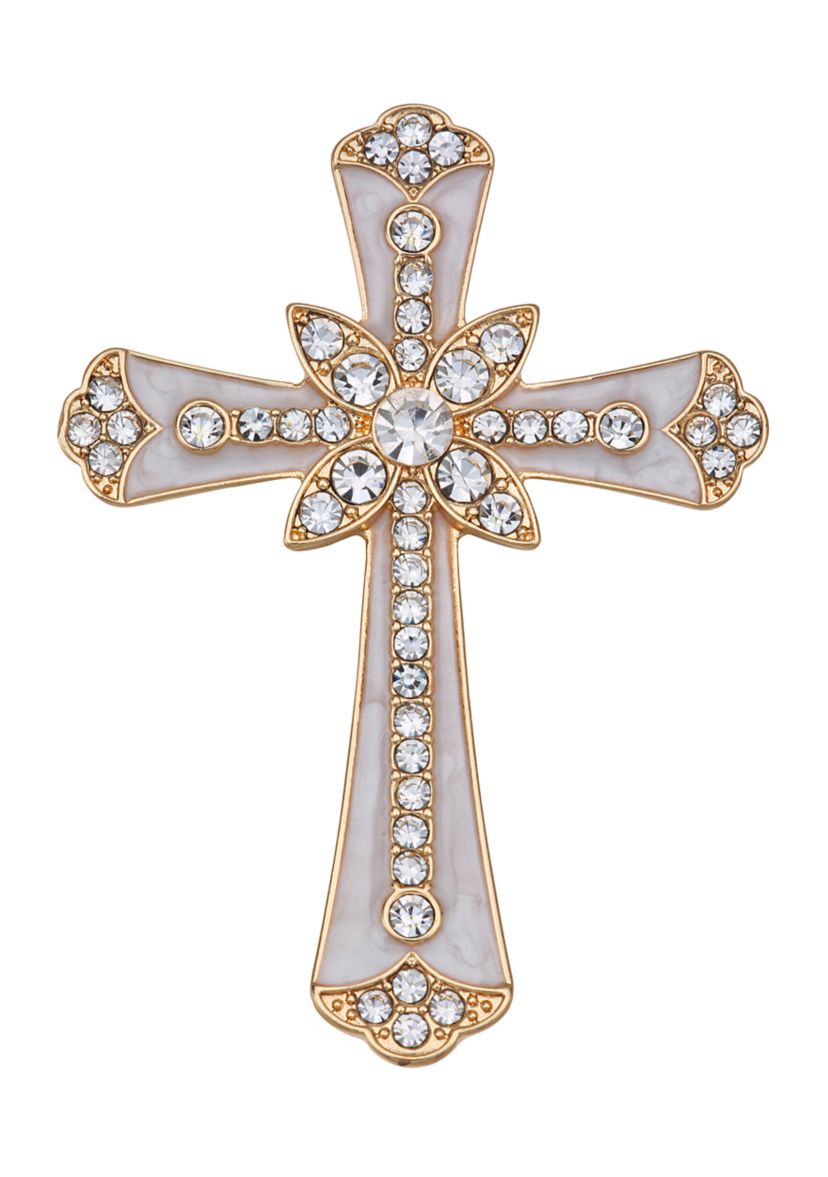 Gold-Tone Crystal Cross Pin Box