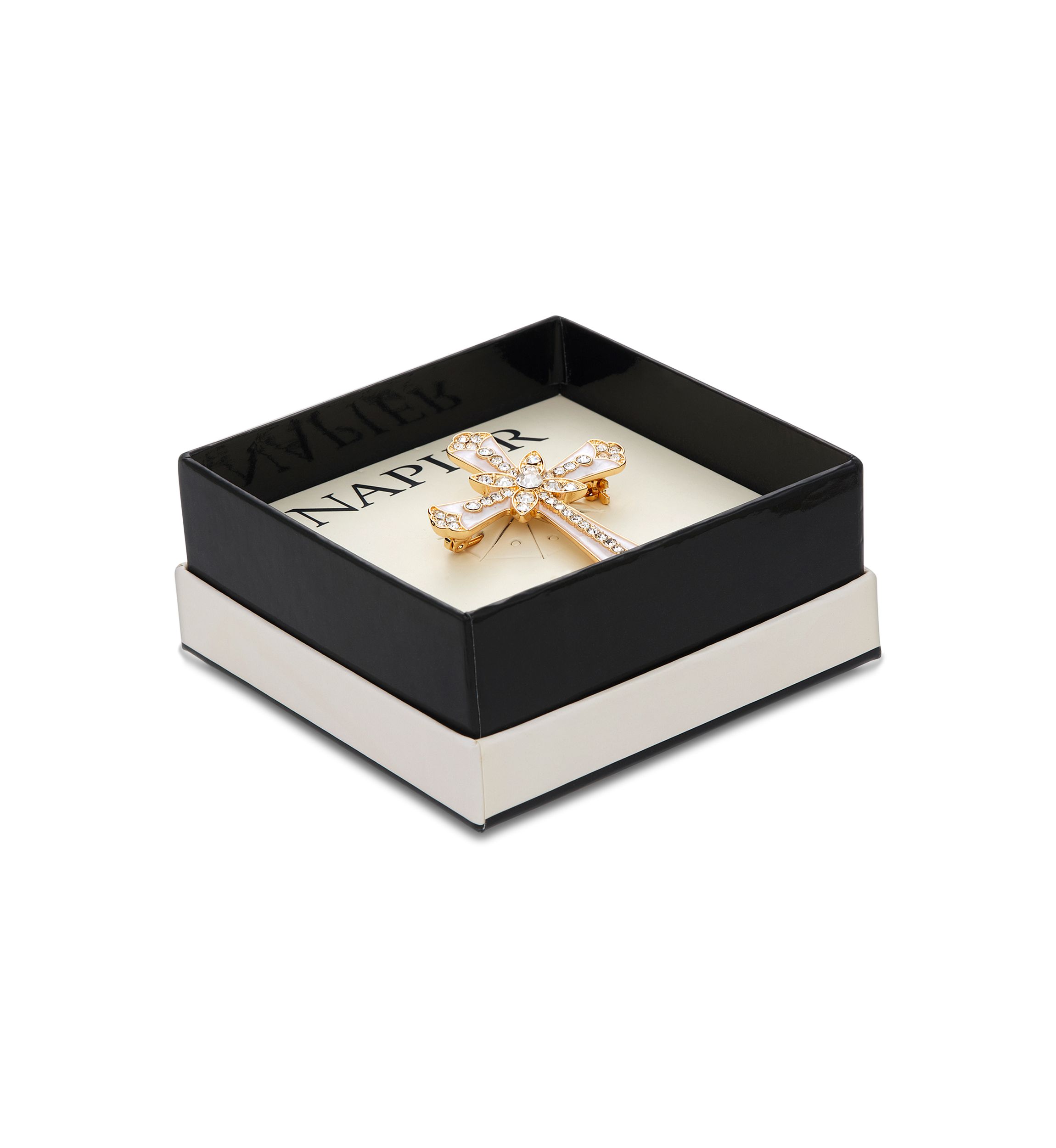 Gold-Tone Crystal Cross Pin Box