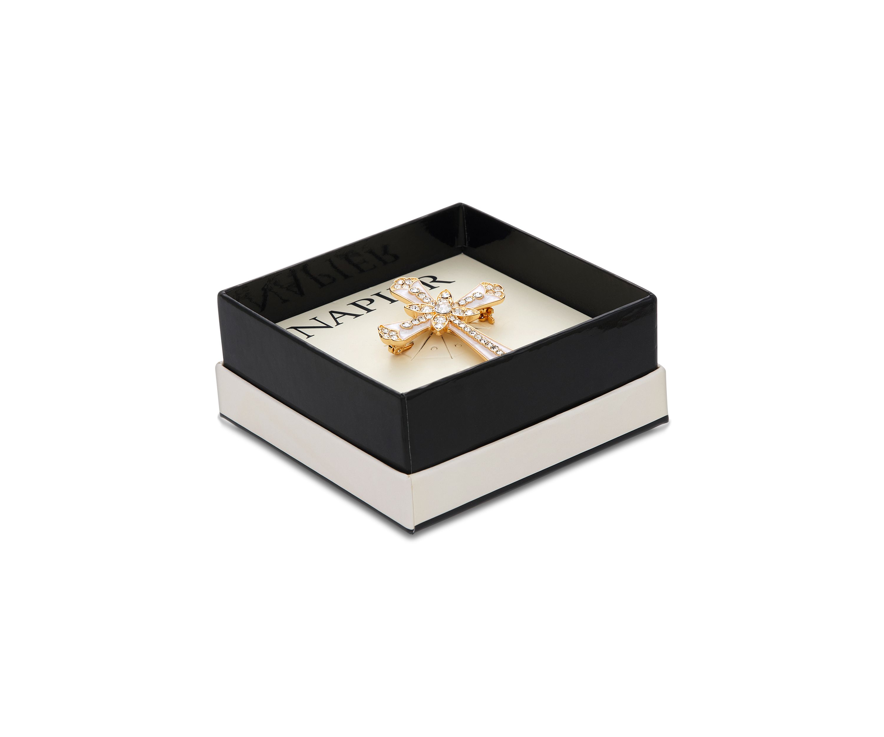 Gold-Tone Crystal Cross Pin Box