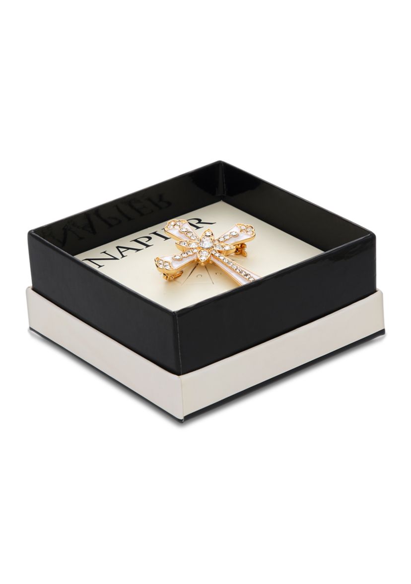 Gold-Tone Crystal Cross Pin Box