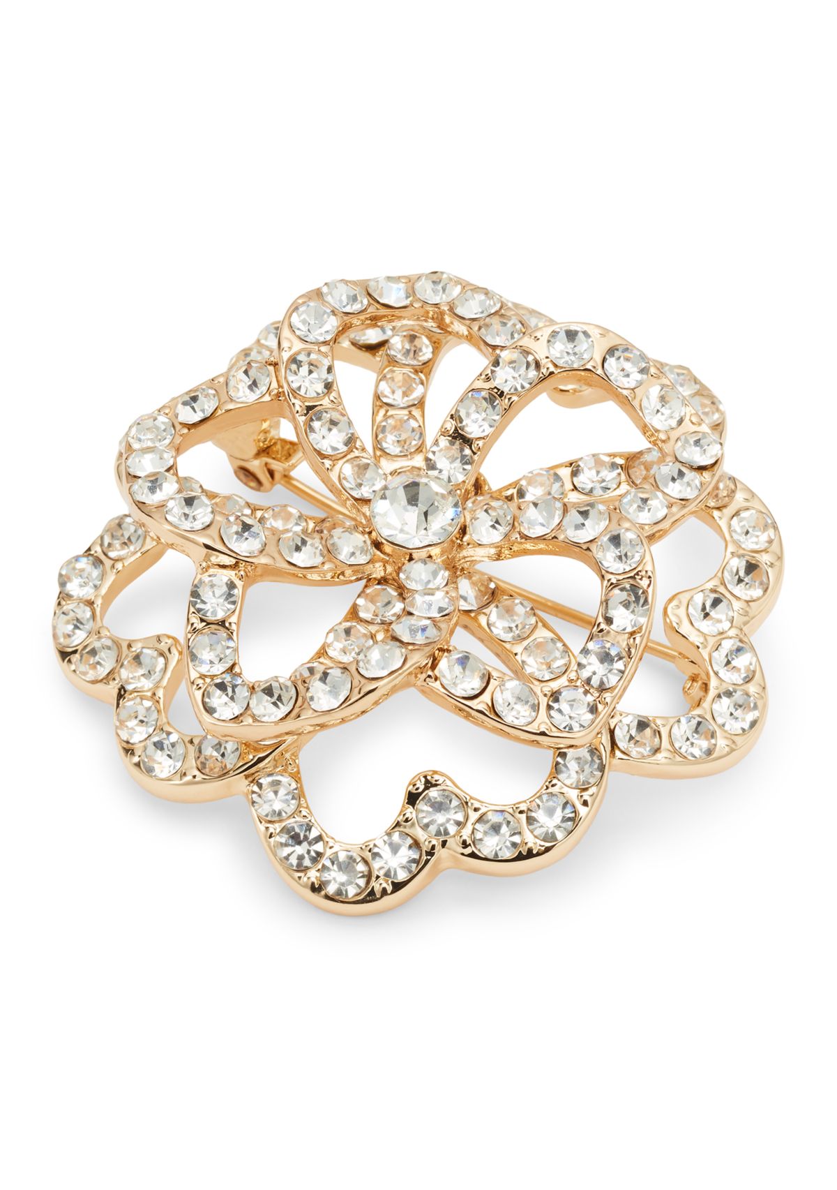 Gold Tone Crystal Flower Pin