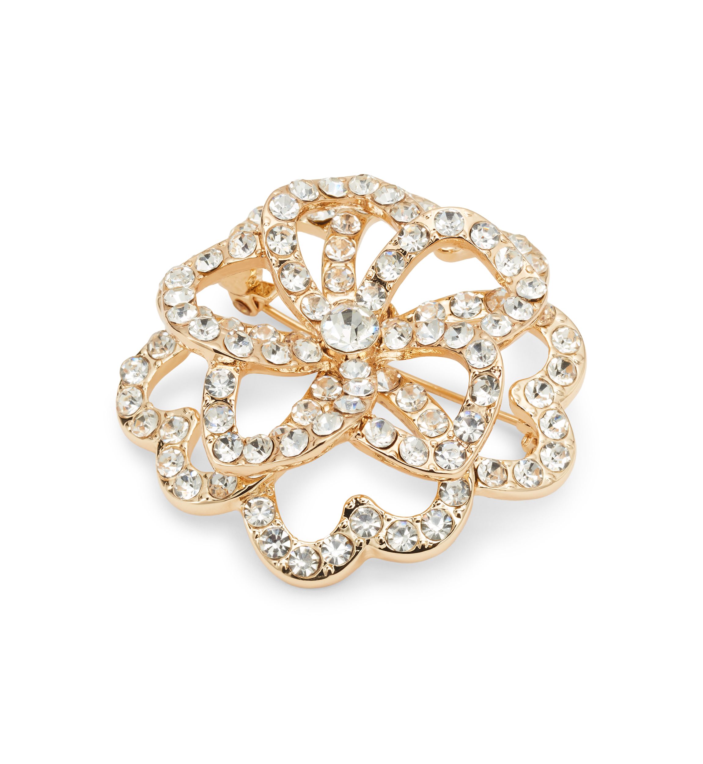 Gold Tone Crystal Flower Pin