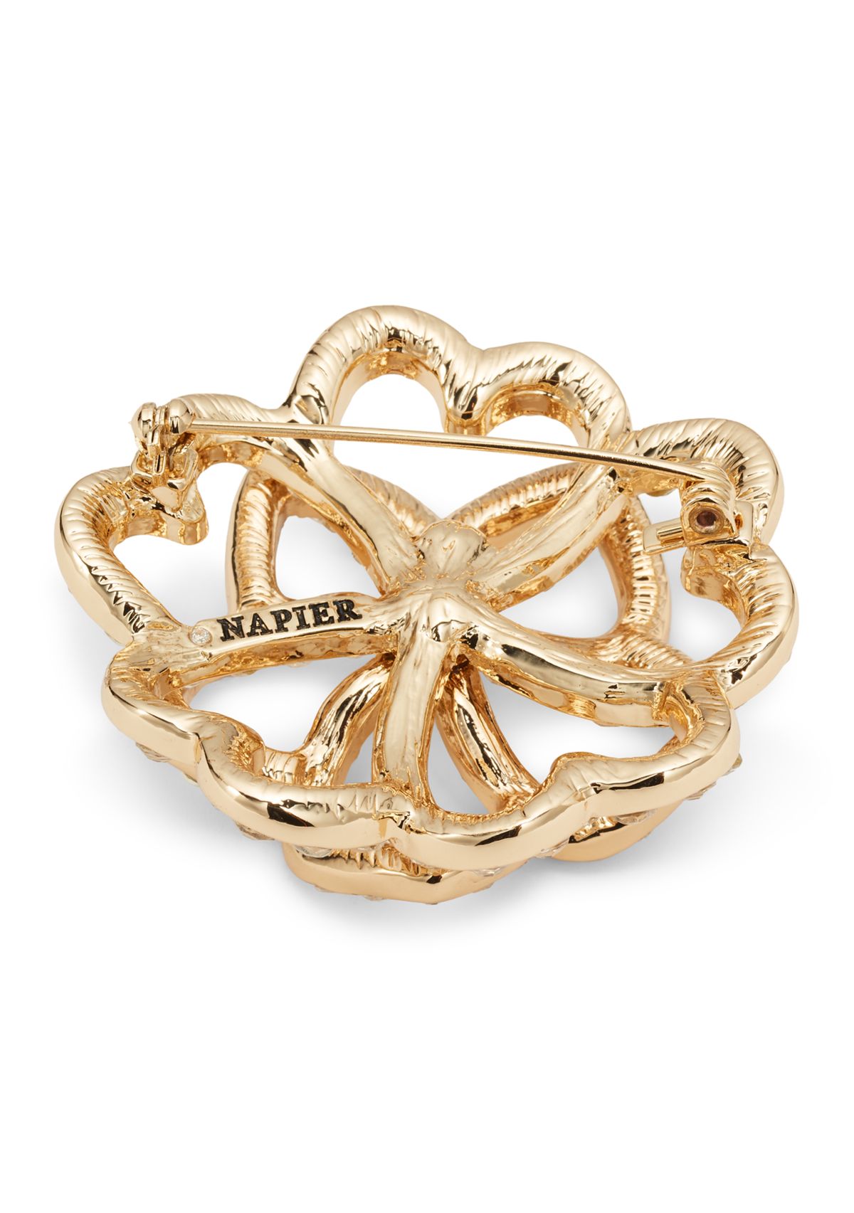 Gold Tone Crystal Flower Pin