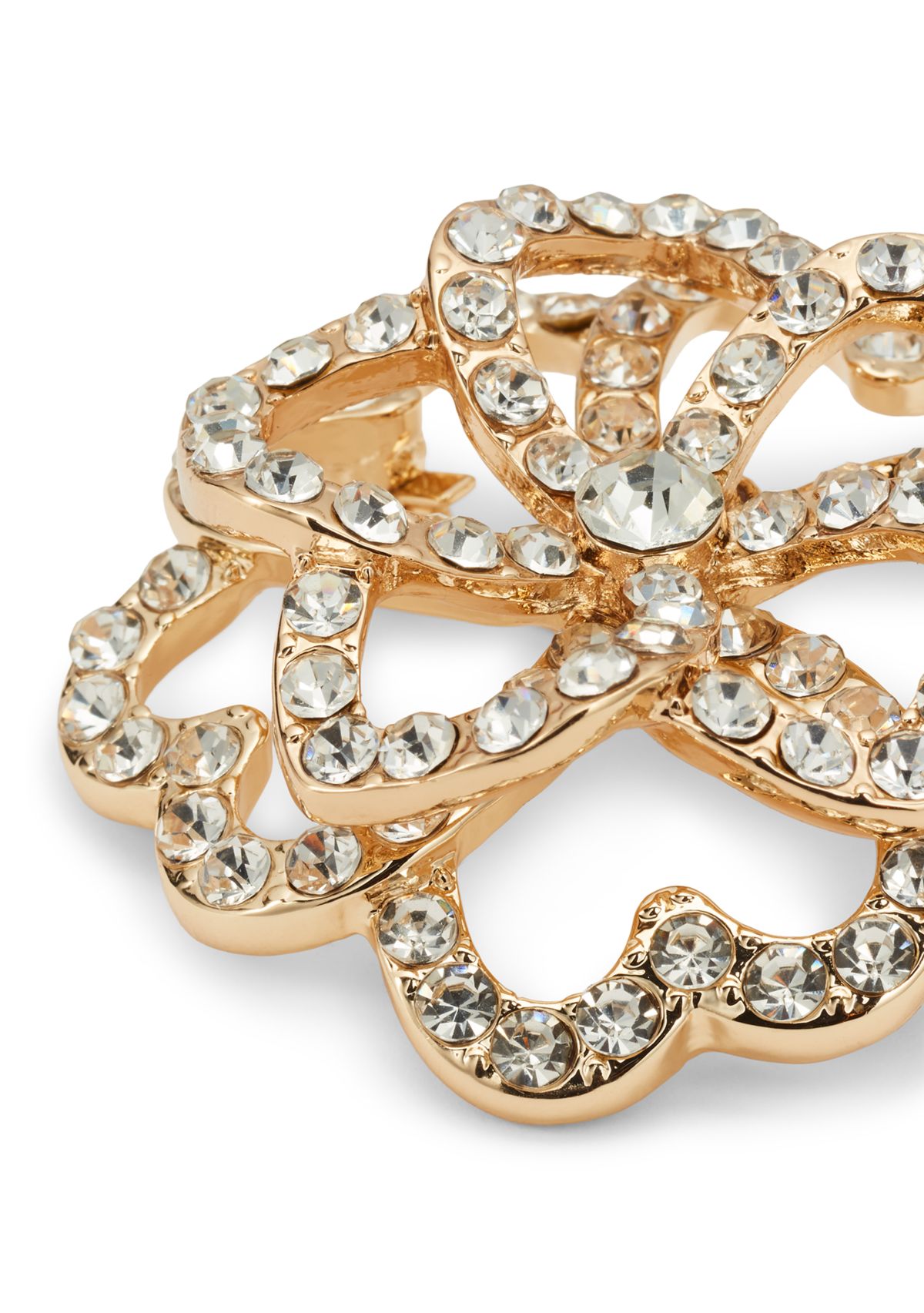 Gold Tone Crystal Flower Pin