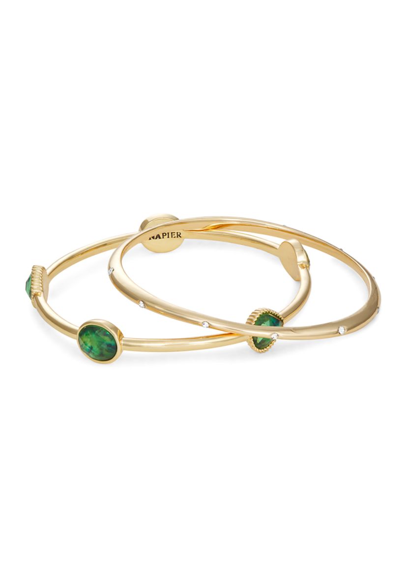 Gold Tone Green Ivy Bangle Bracelet