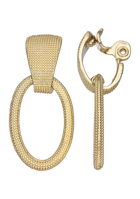 Gold Tone Large Doorknocker Clip Earrings