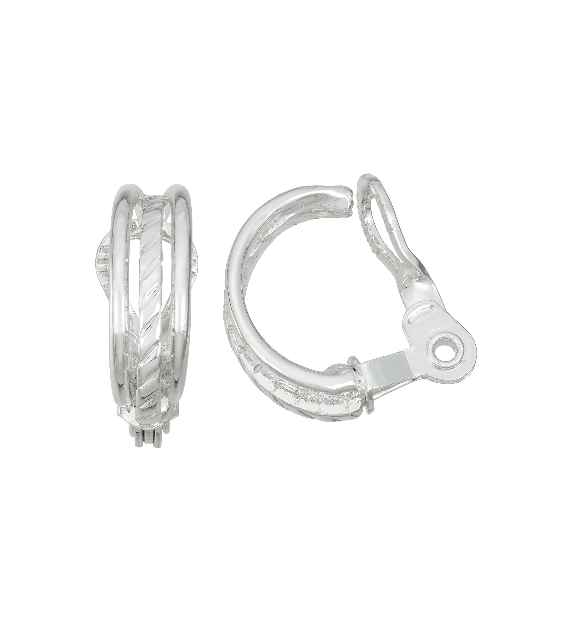 Silver Tone 21 Millimeter Sparkling C Hoop Clip Earrings