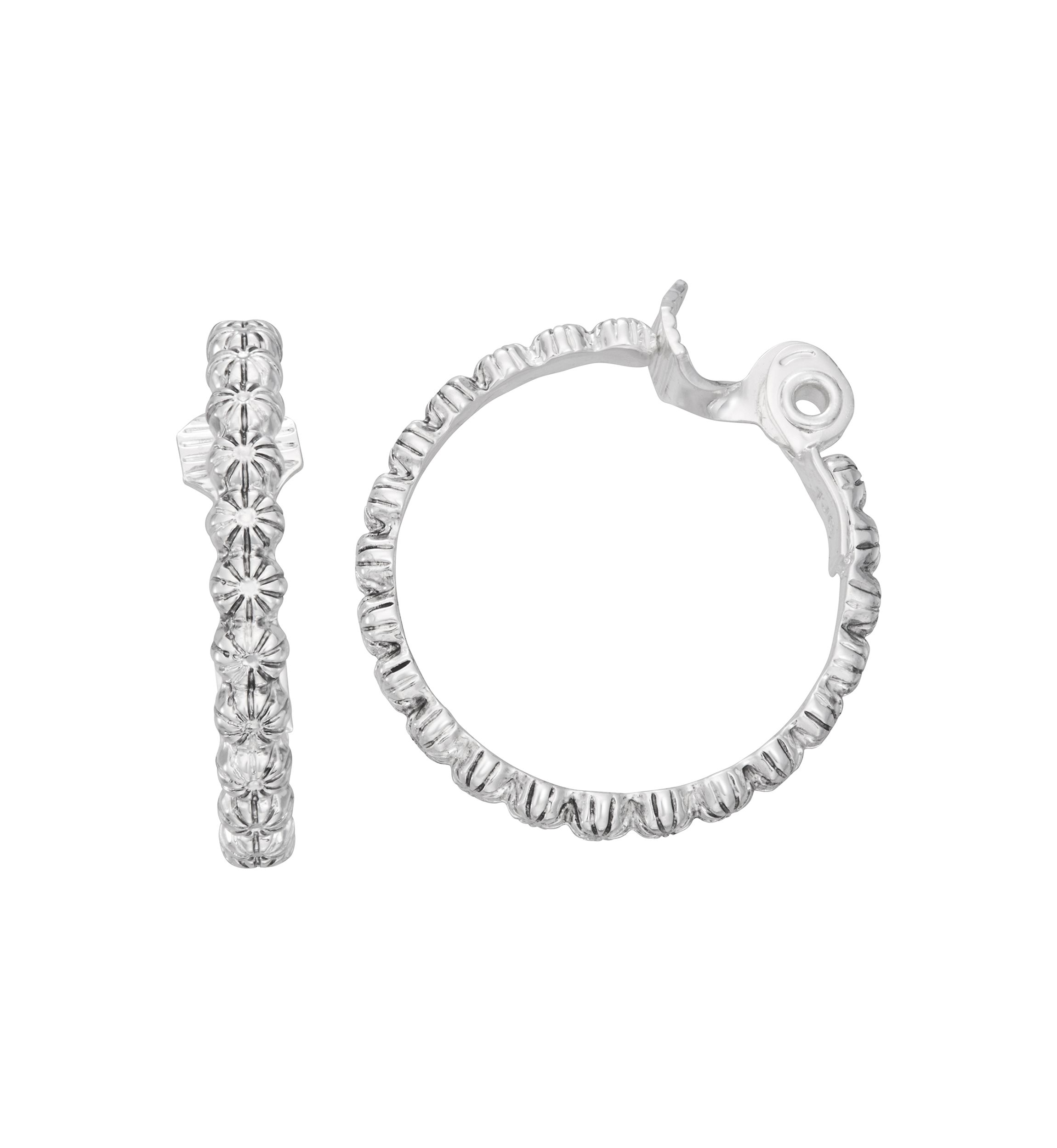 Silver Tone 24 Millimeter Textured Hoop Clip Earrings