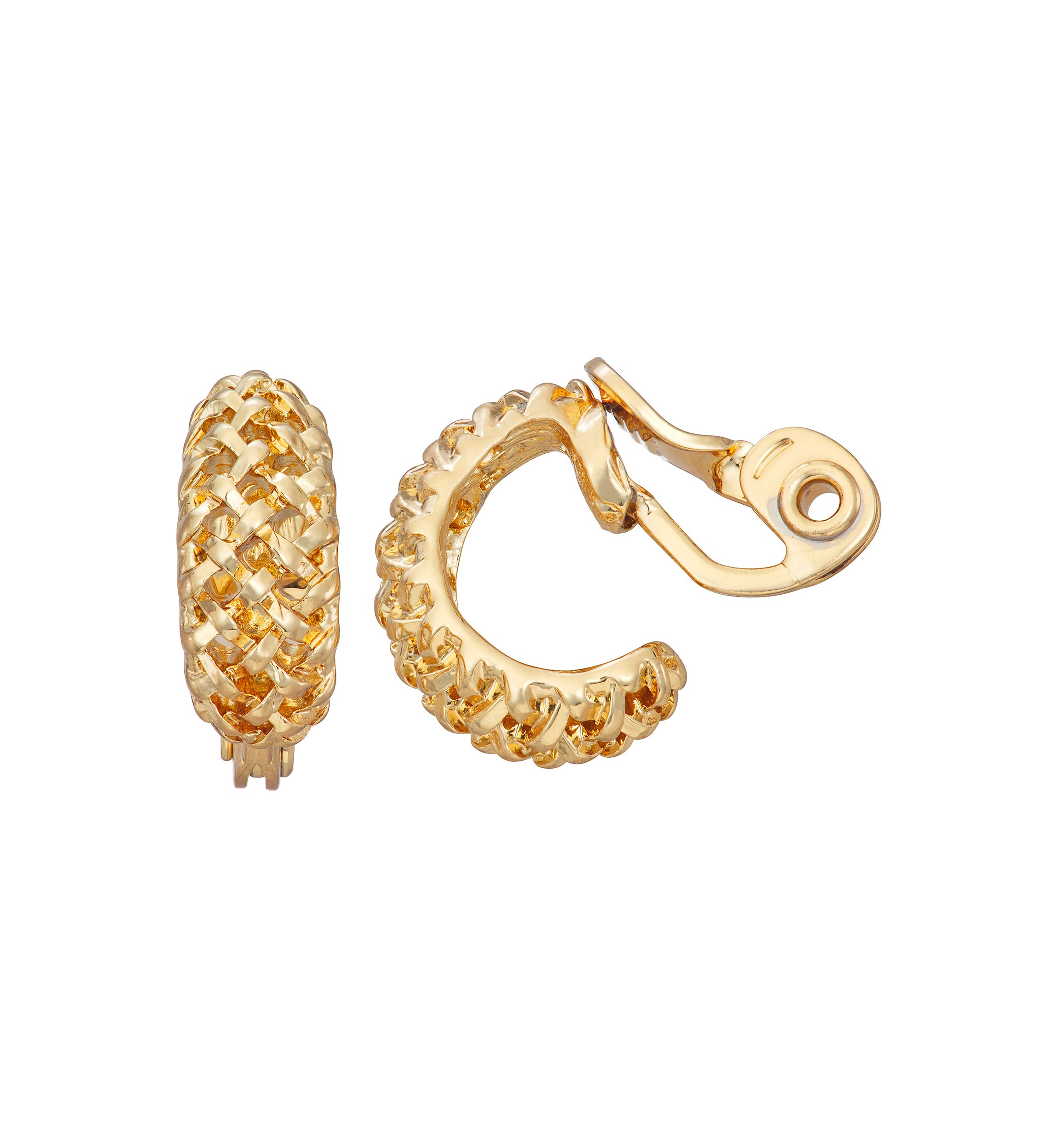 Gold-Tone Open Weave Stud Clip Earrings
