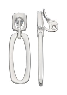 Napier Silver Tone Tailored Silver Double Drop Clip Earrings