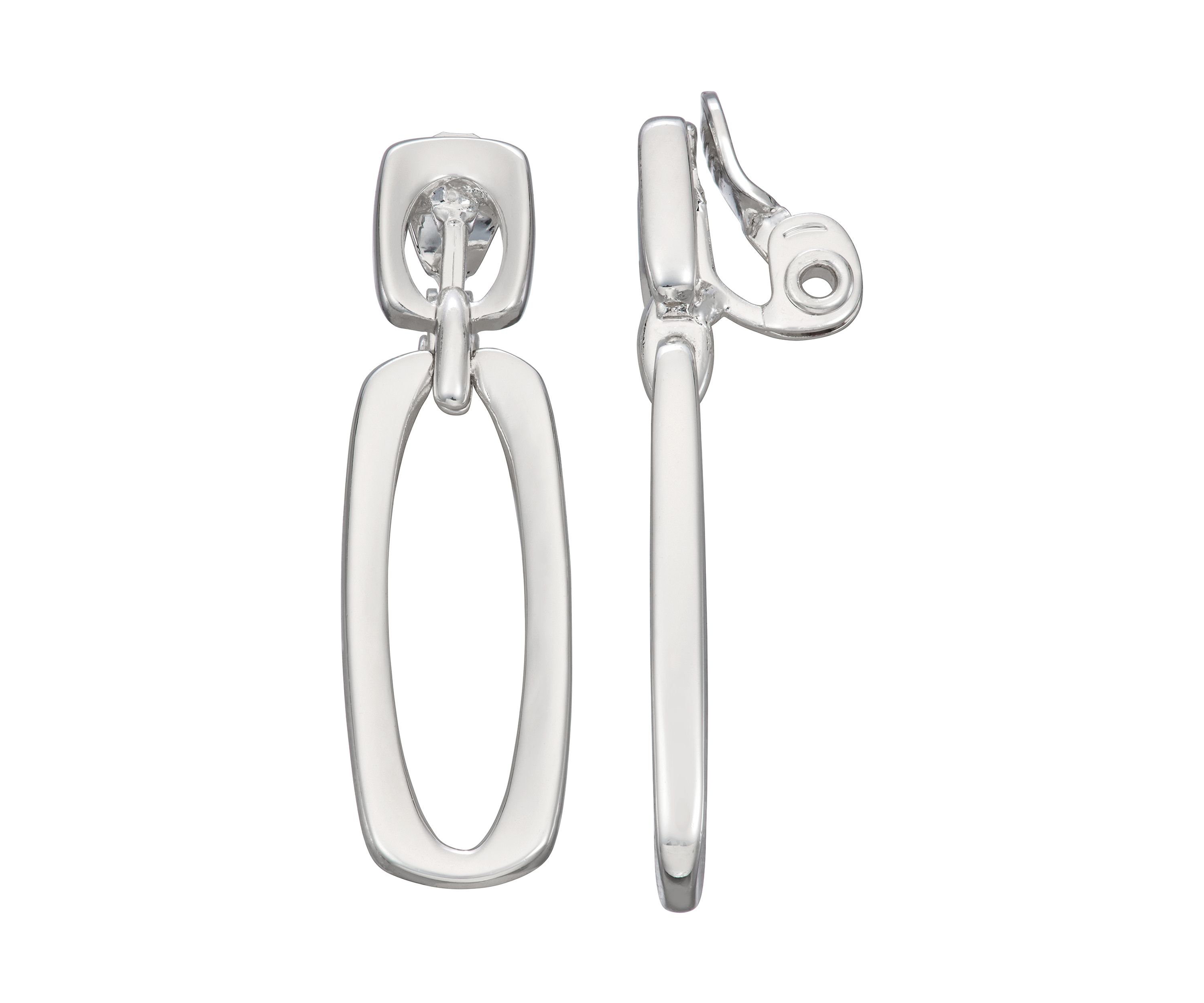 Silver Tone Tailored Silver Double Drop Clip Earrings