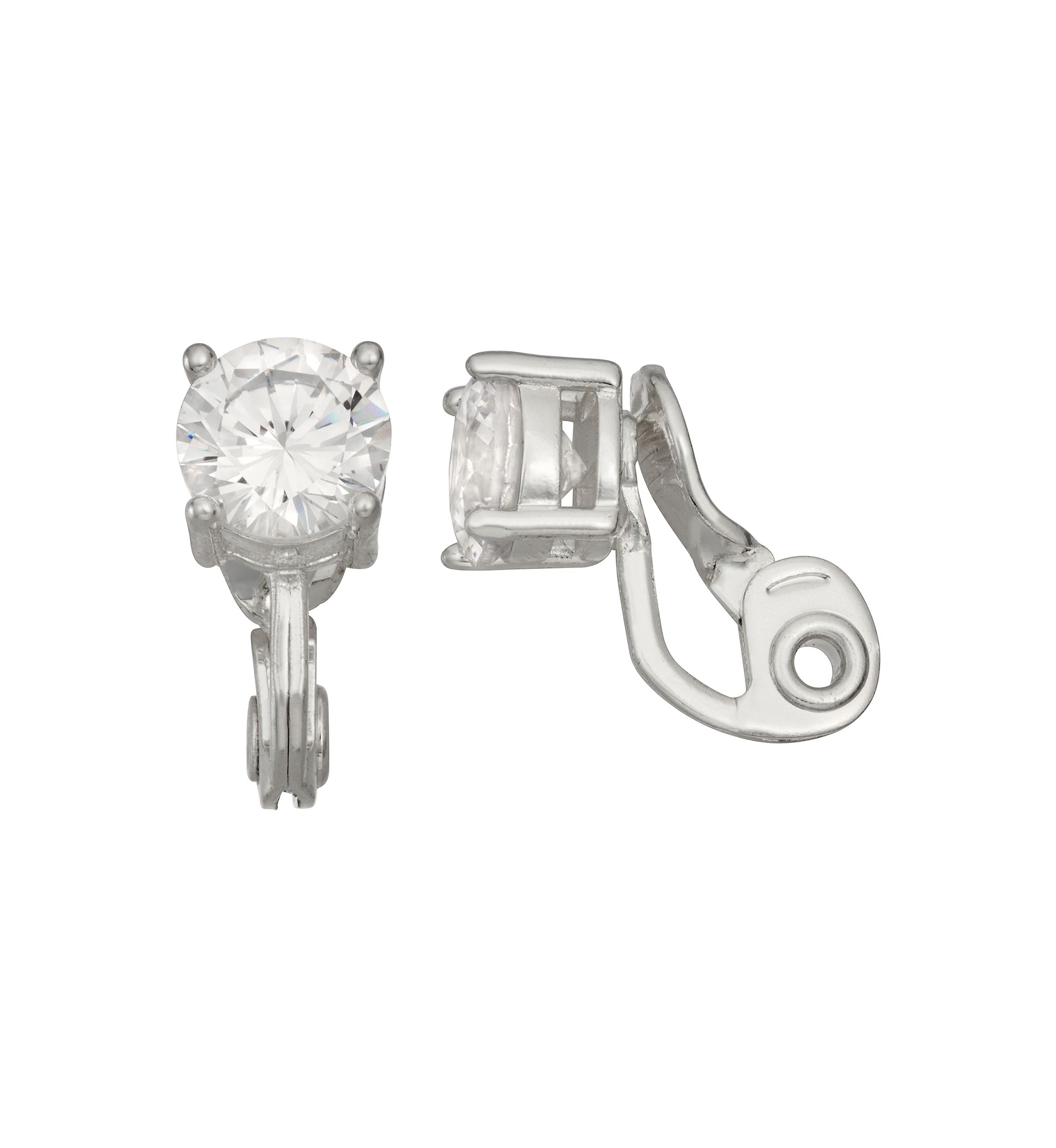 Silver Tone Cubic Zirconia Crystal Social Button Clip Earrings