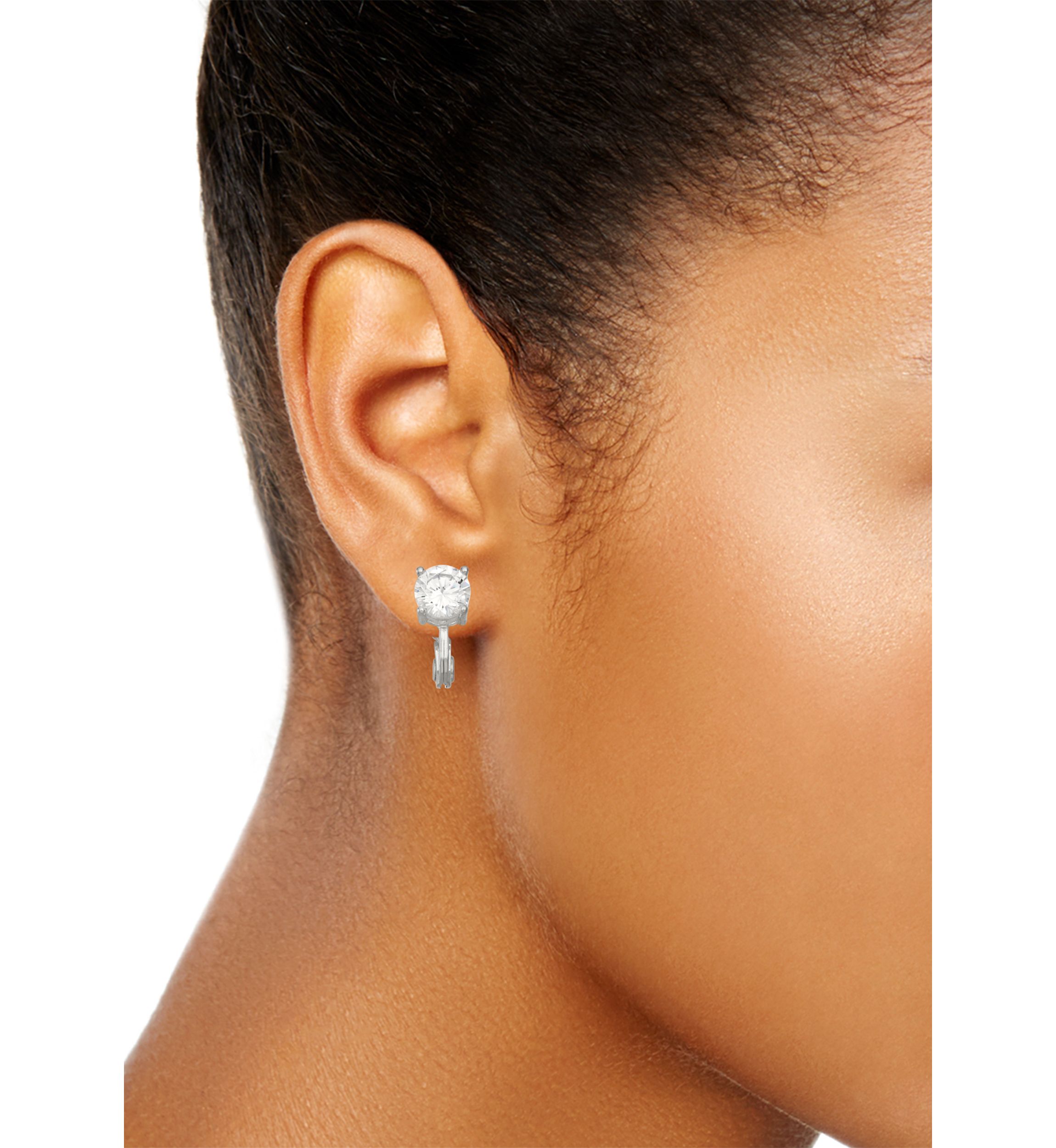 Silver Tone Cubic Zirconia Crystal Social Button Clip Earrings