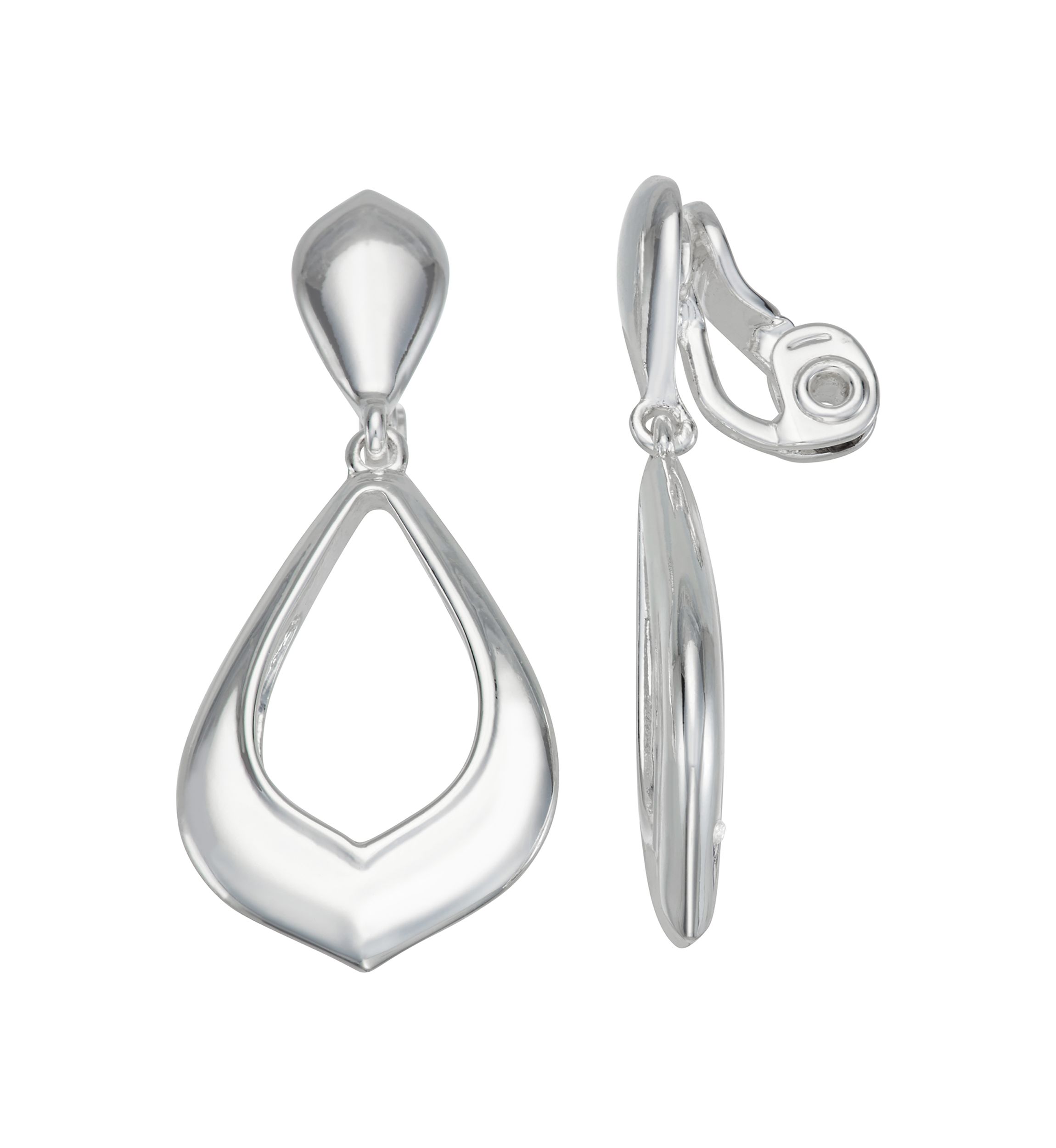 Silver Tone Long Drop Clip Earrings