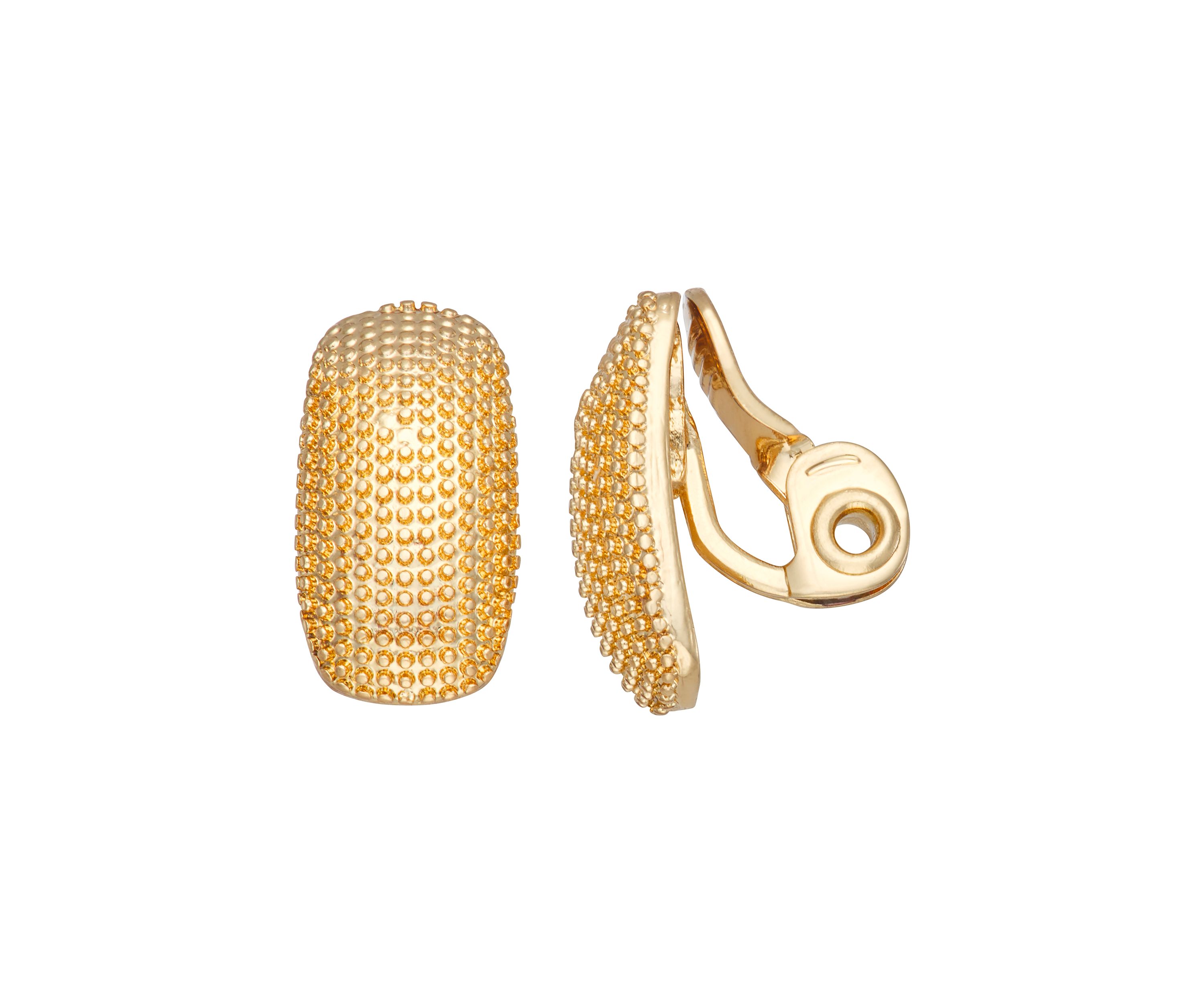 Gold Tone Texture Stud Clip Earrings
