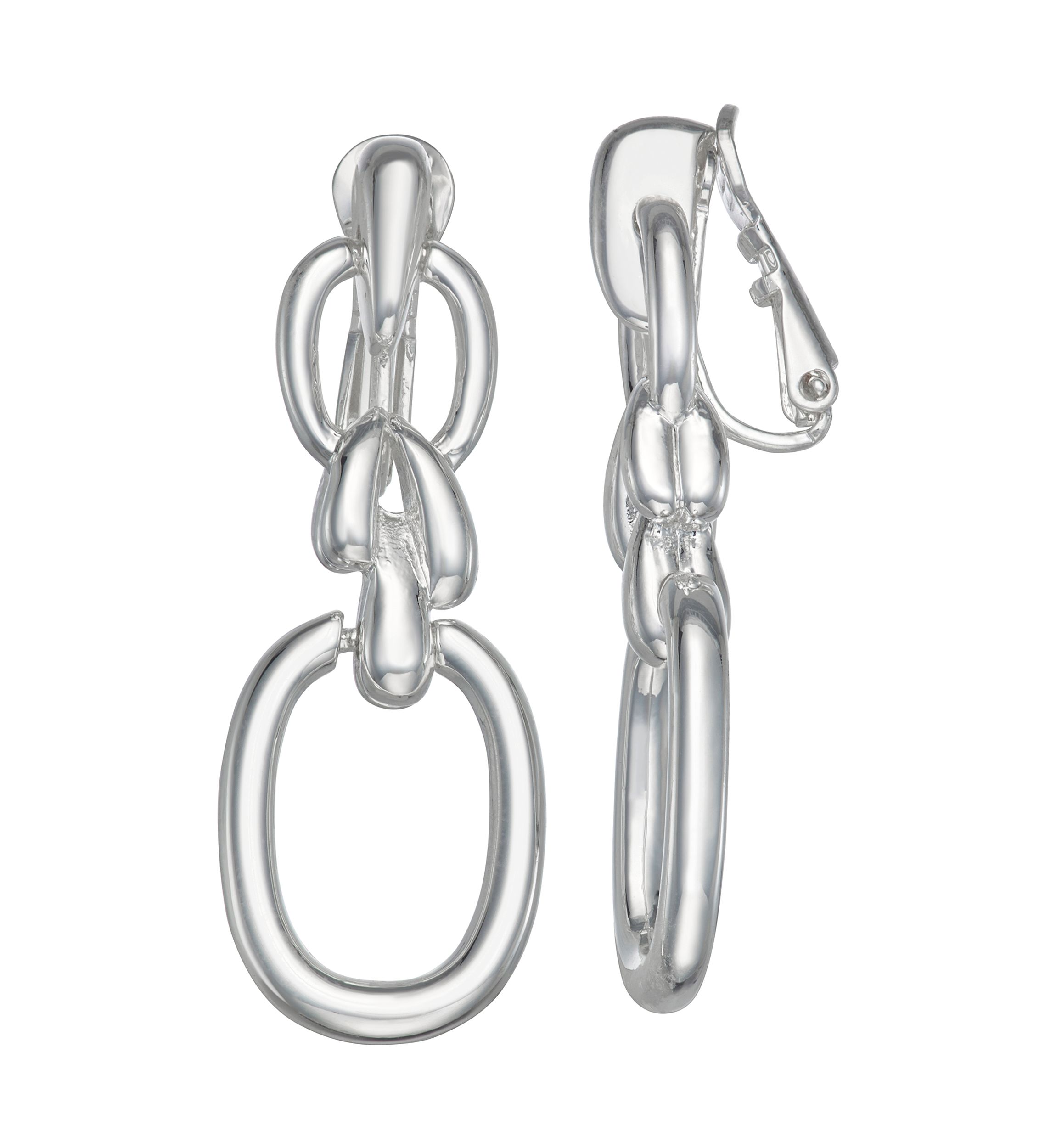 Silver Tone Link Linear Clip Earrings