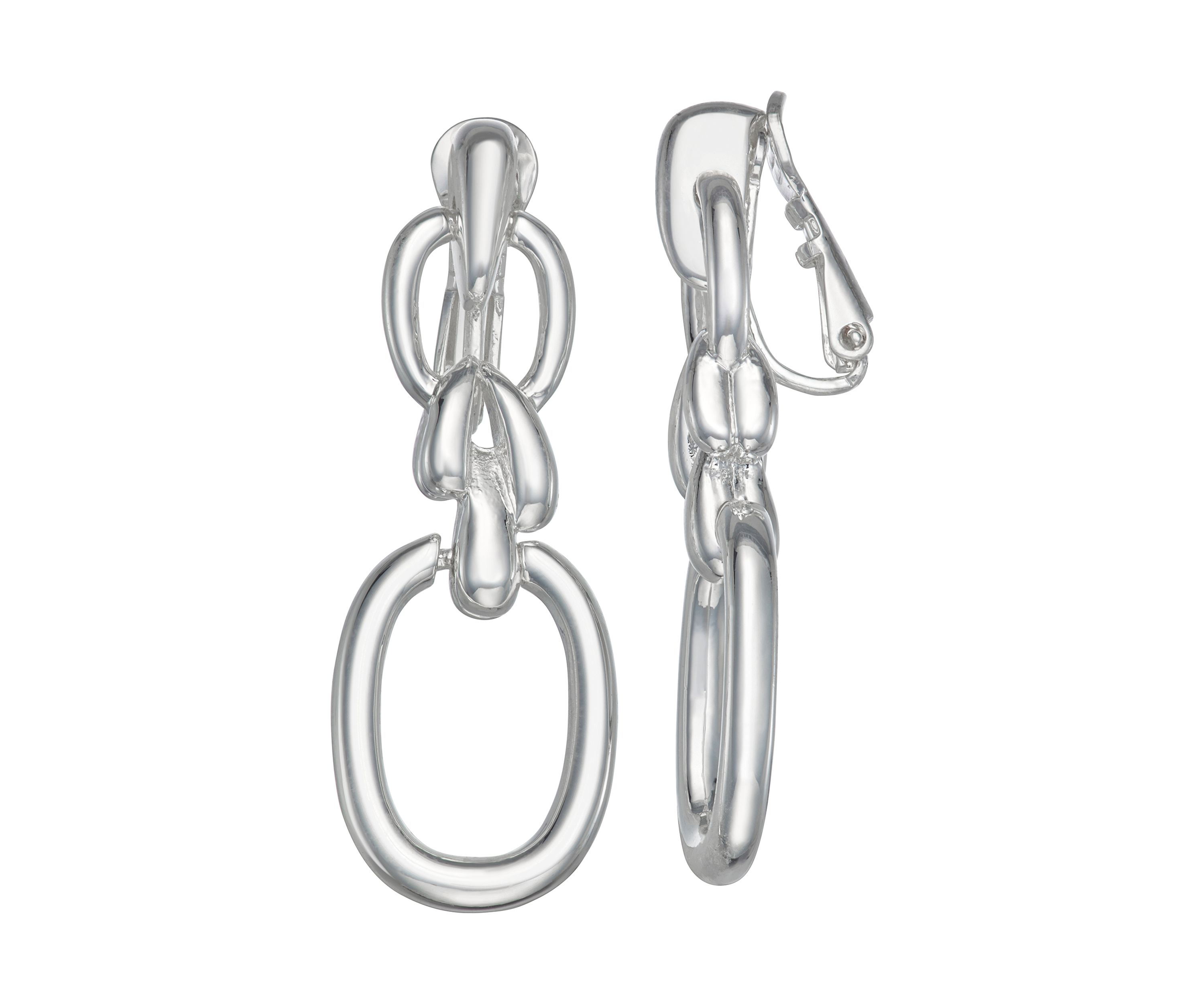 Silver Tone Link Linear Clip Earrings