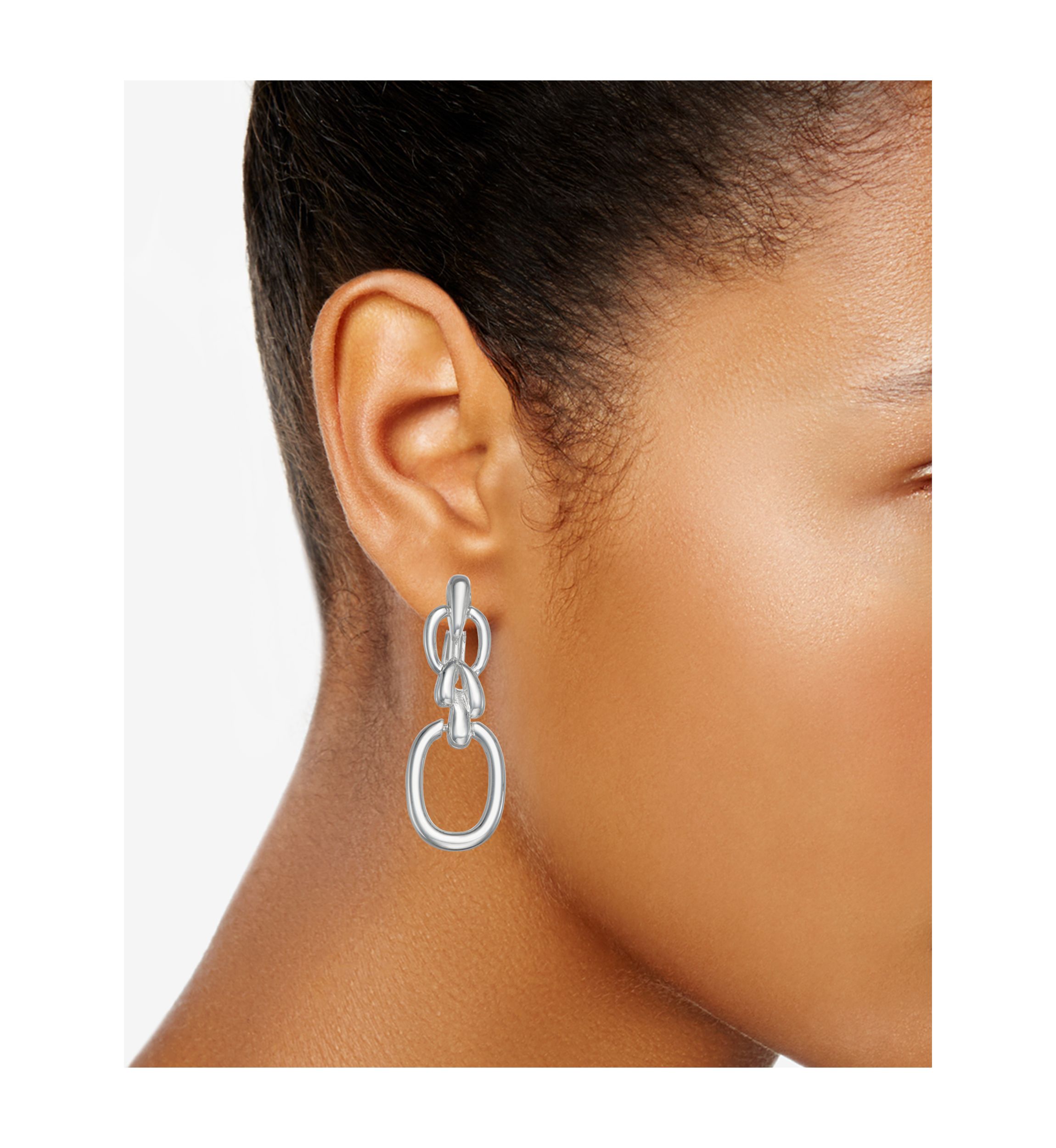 Silver Tone Link Linear Clip Earrings