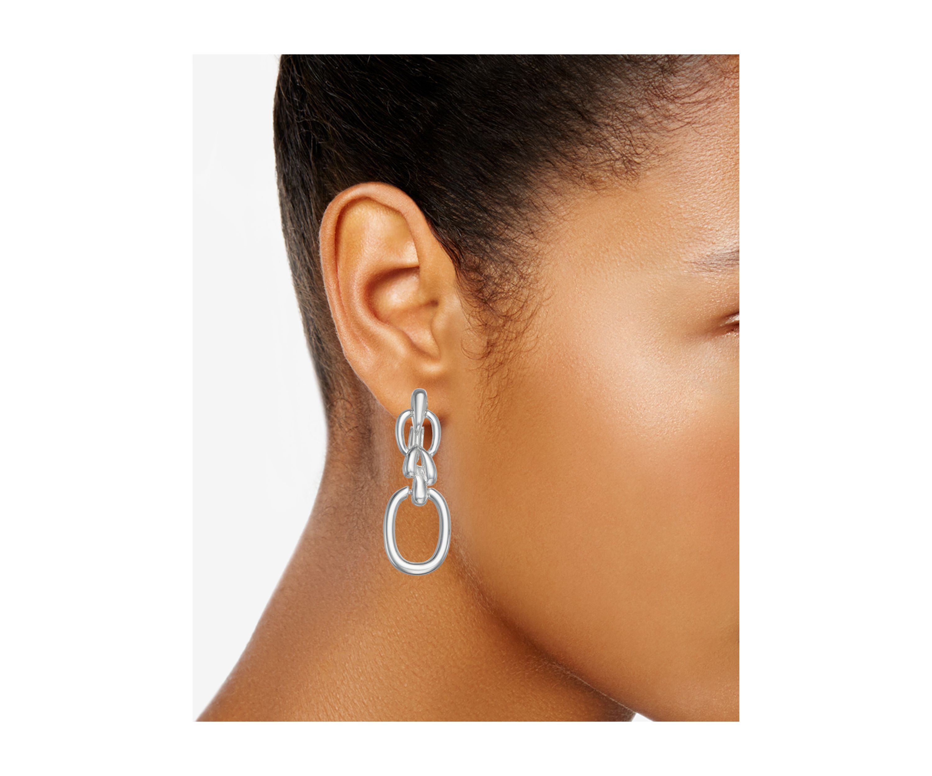 Silver Tone Link Linear Clip Earrings