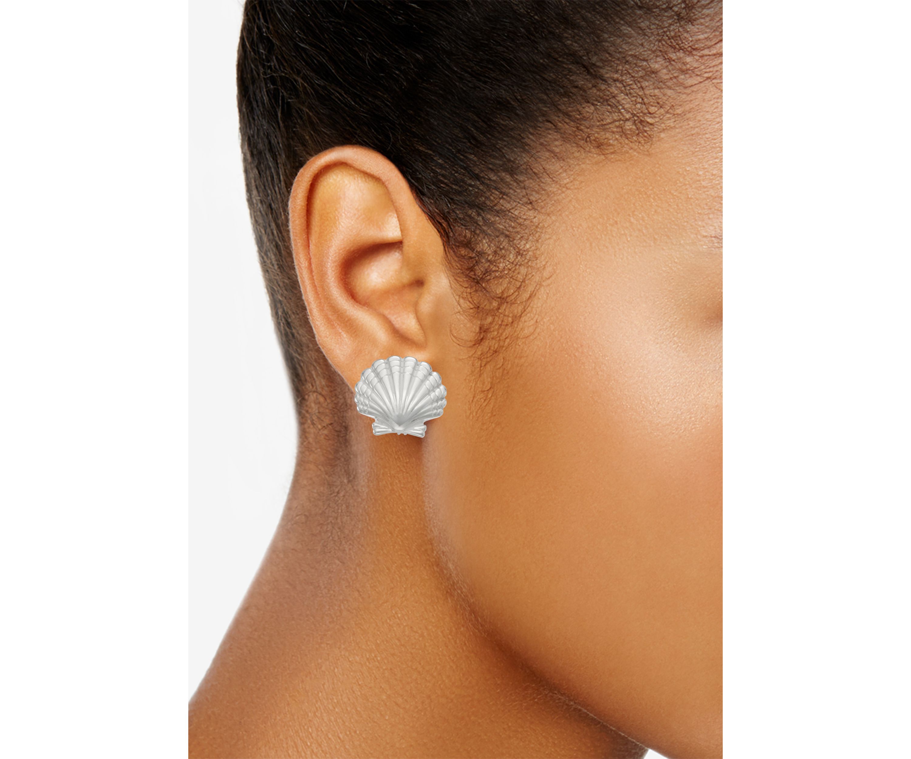 Gold Tone Seashell Stud Clip Earrings