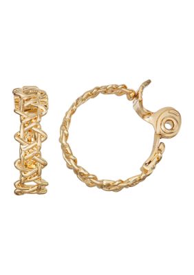 Gold Tone 25 Millimeter Lace Hoop Clip Earrings