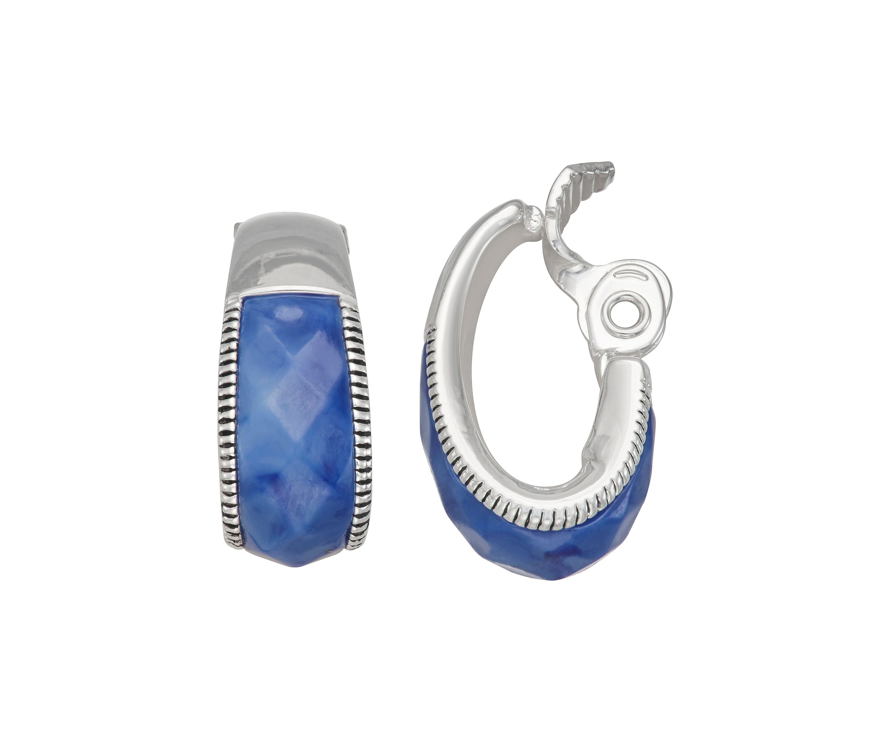 Silver Tone Blue Clip Earrings