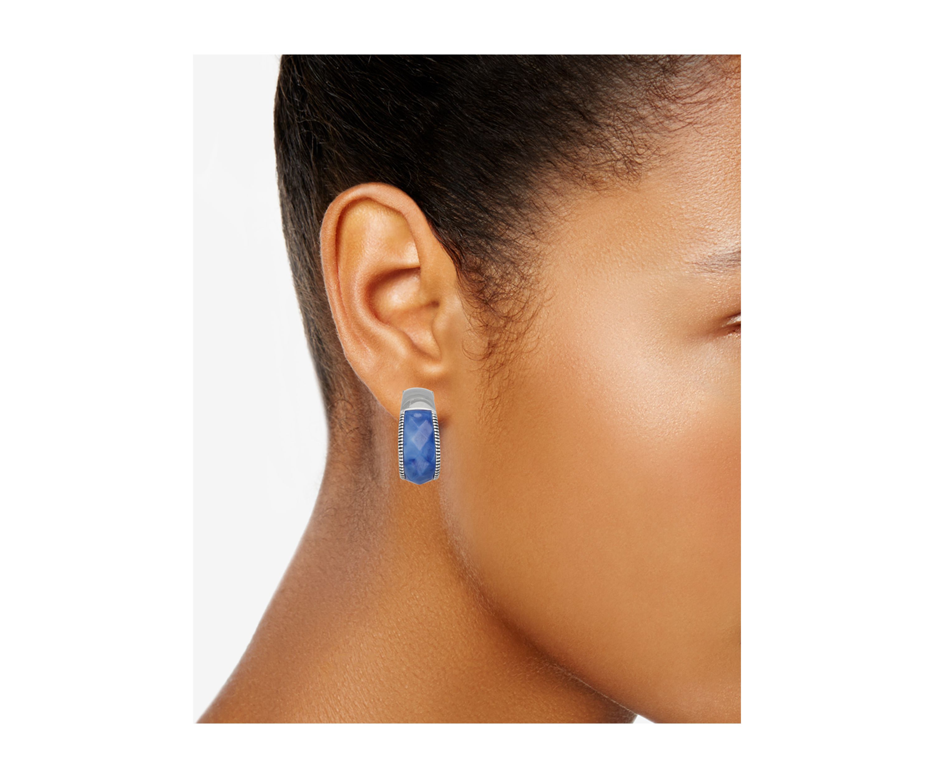 Silver Tone Blue Clip Earrings