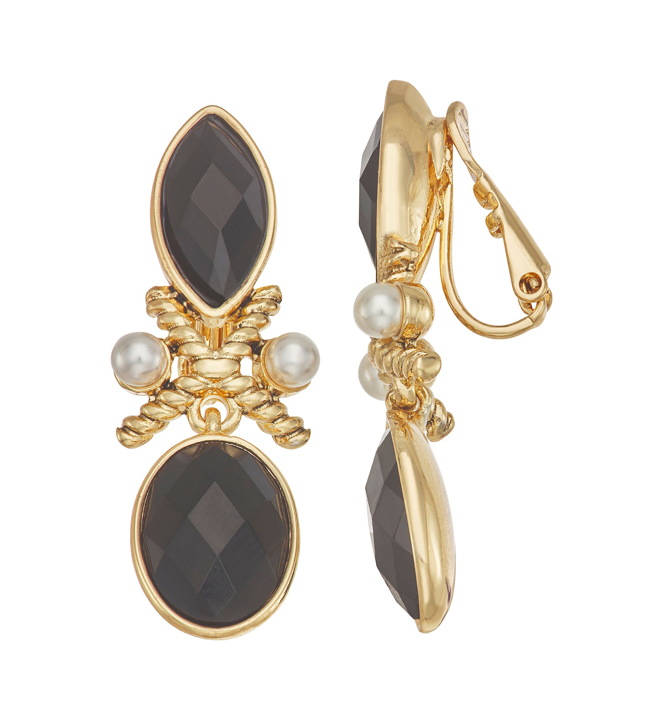 Napier Gold Tone Jet Double Drop Clip Earrings Belk