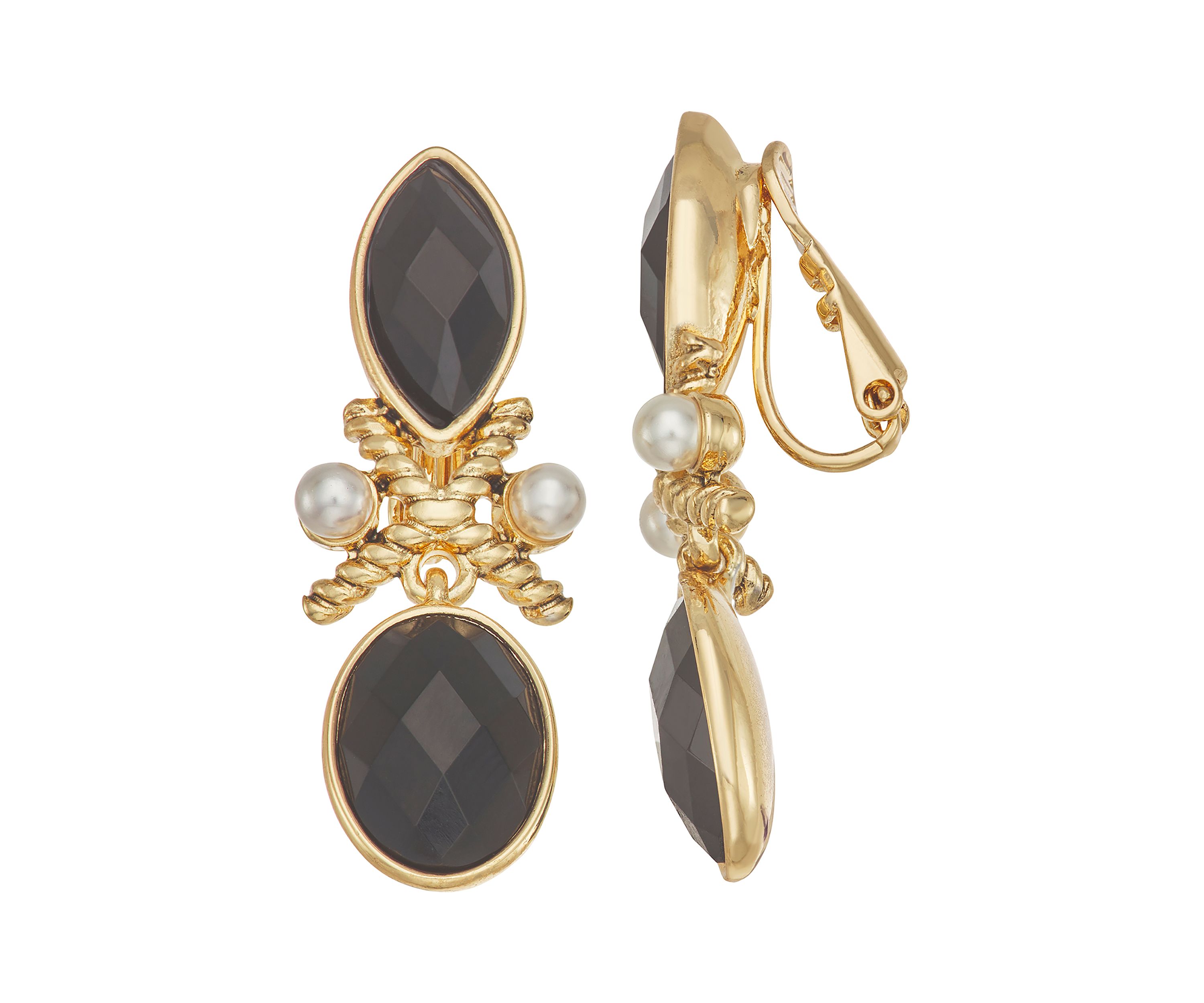 Gold Tone Jet Double Drop Clip Earrings