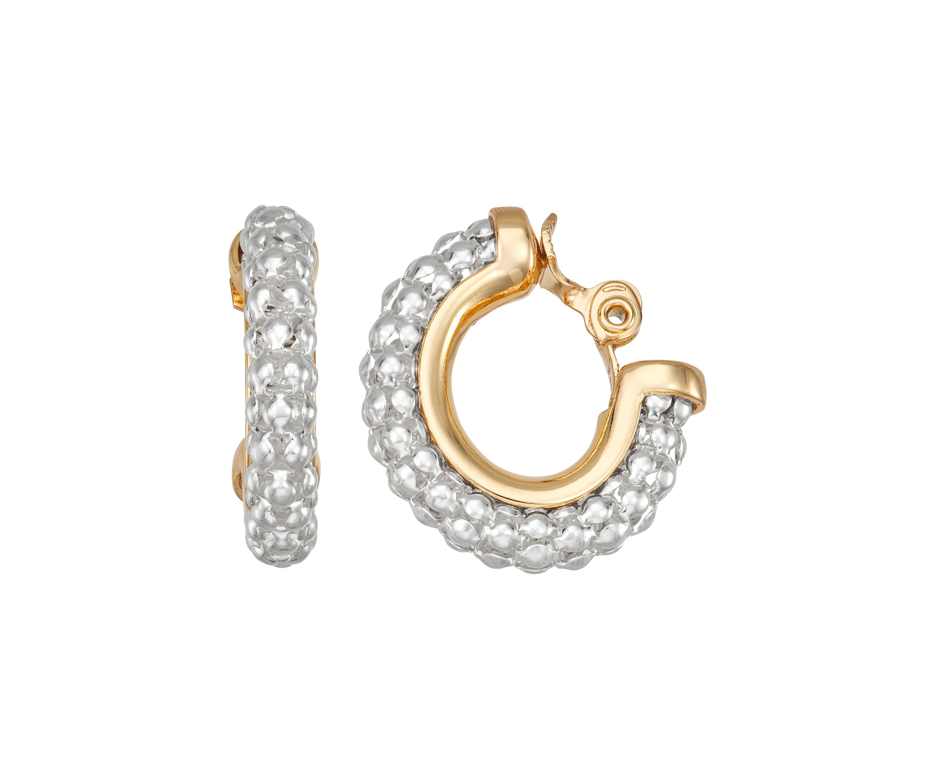Two Tone Mixed Elements C Hoop Earrings