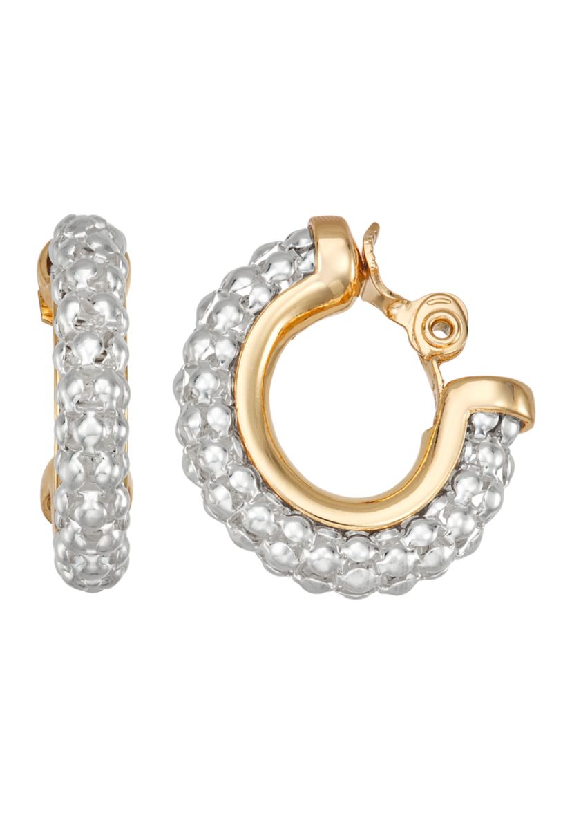 Two Tone Mixed Elements C Hoop Earrings