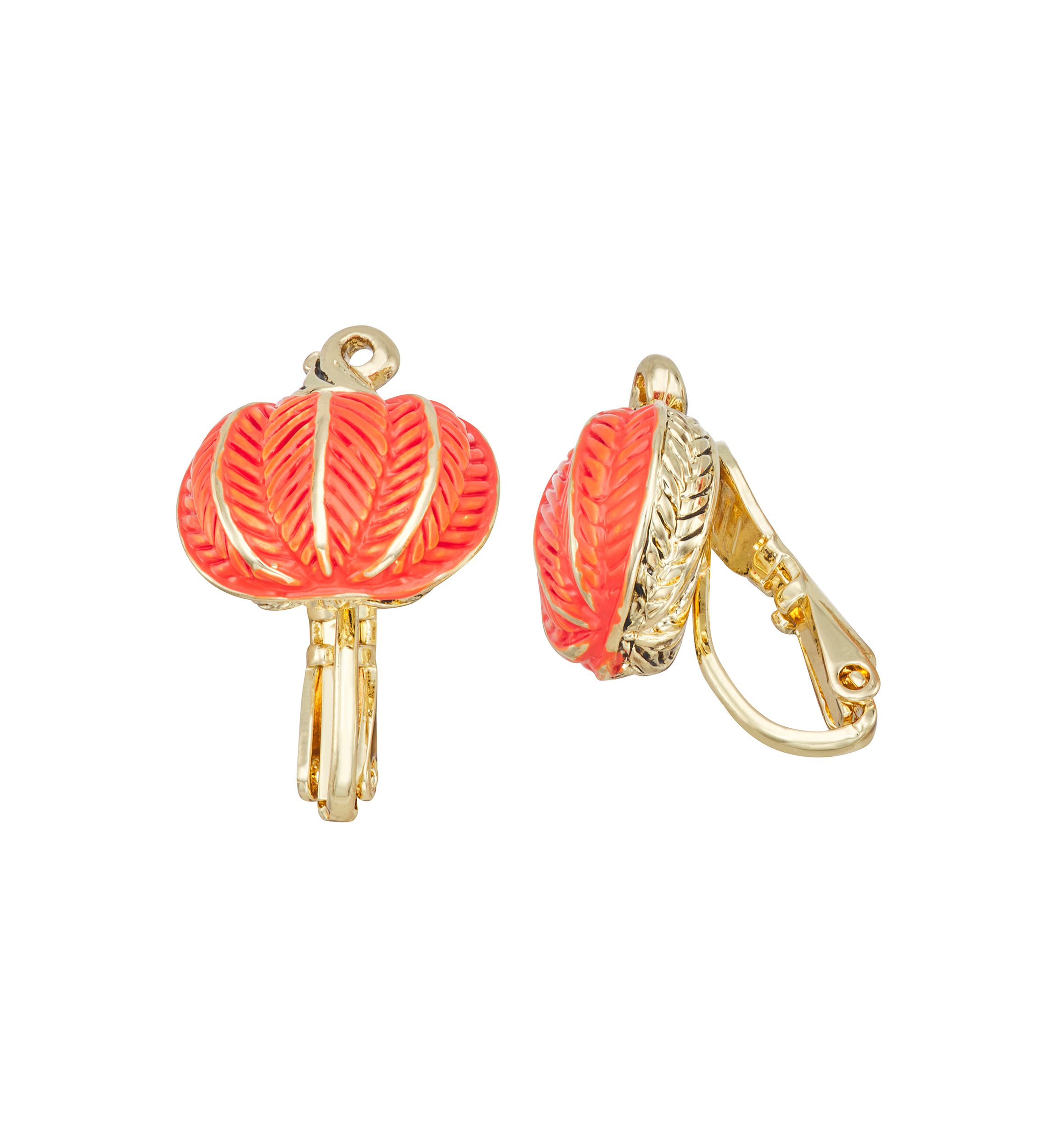 Gold Tone Pumpkin Stud Clip Earrings