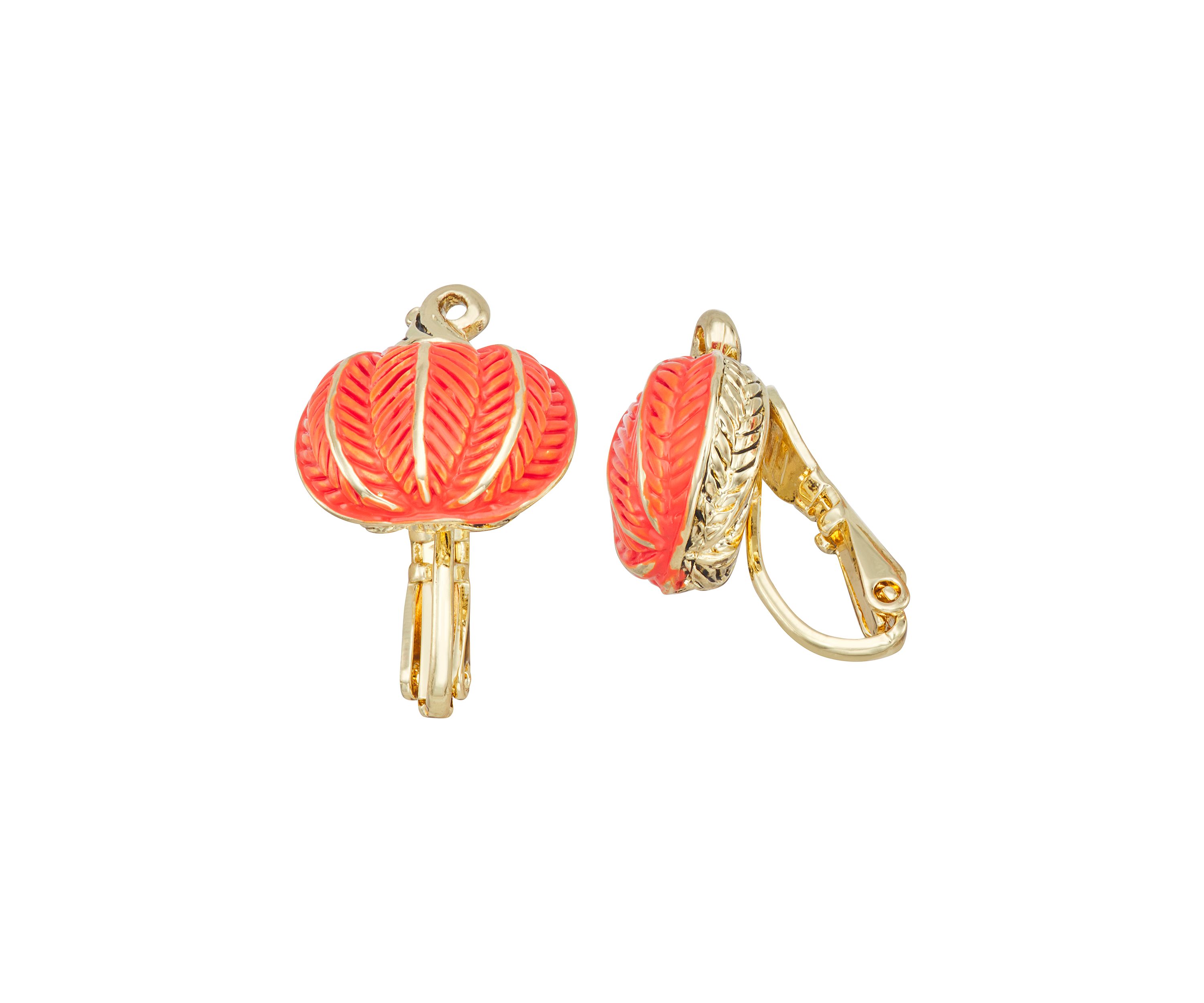 Gold Tone Pumpkin Stud Clip Earrings