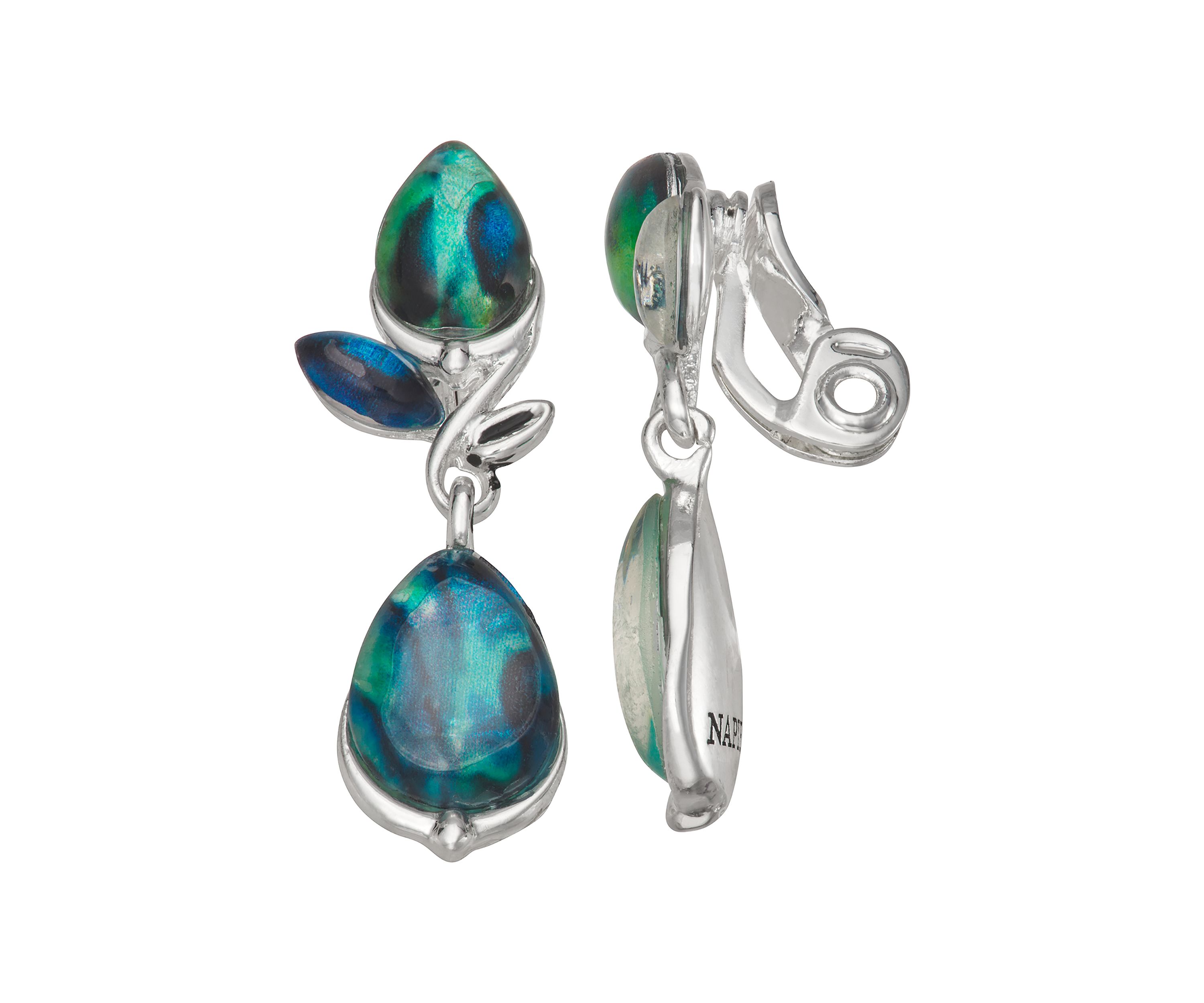 Silver Tone Color Bulbs Double Drop Clip Earrings