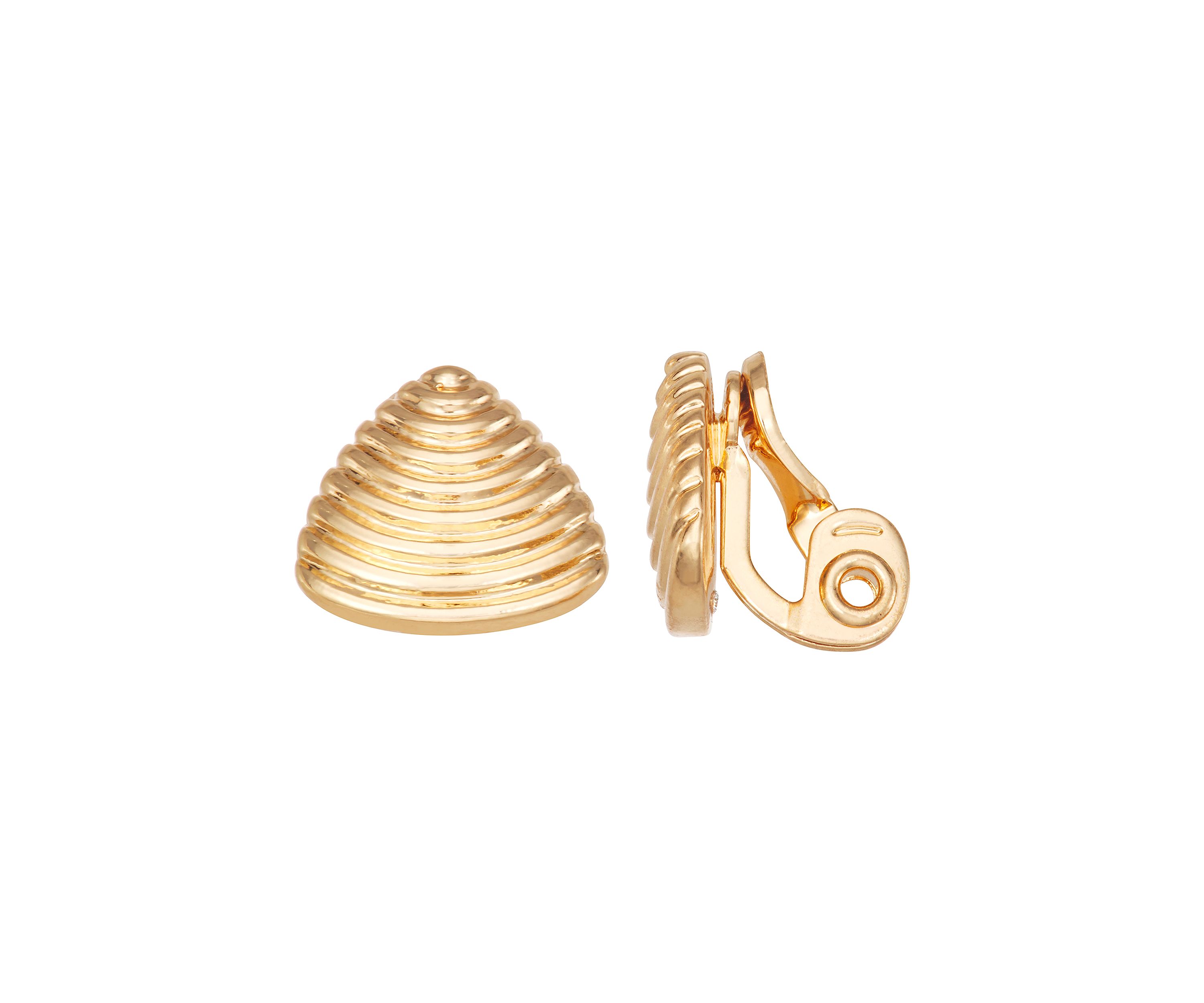 Gold Tone Textured Triangle Stud Clip Earrings