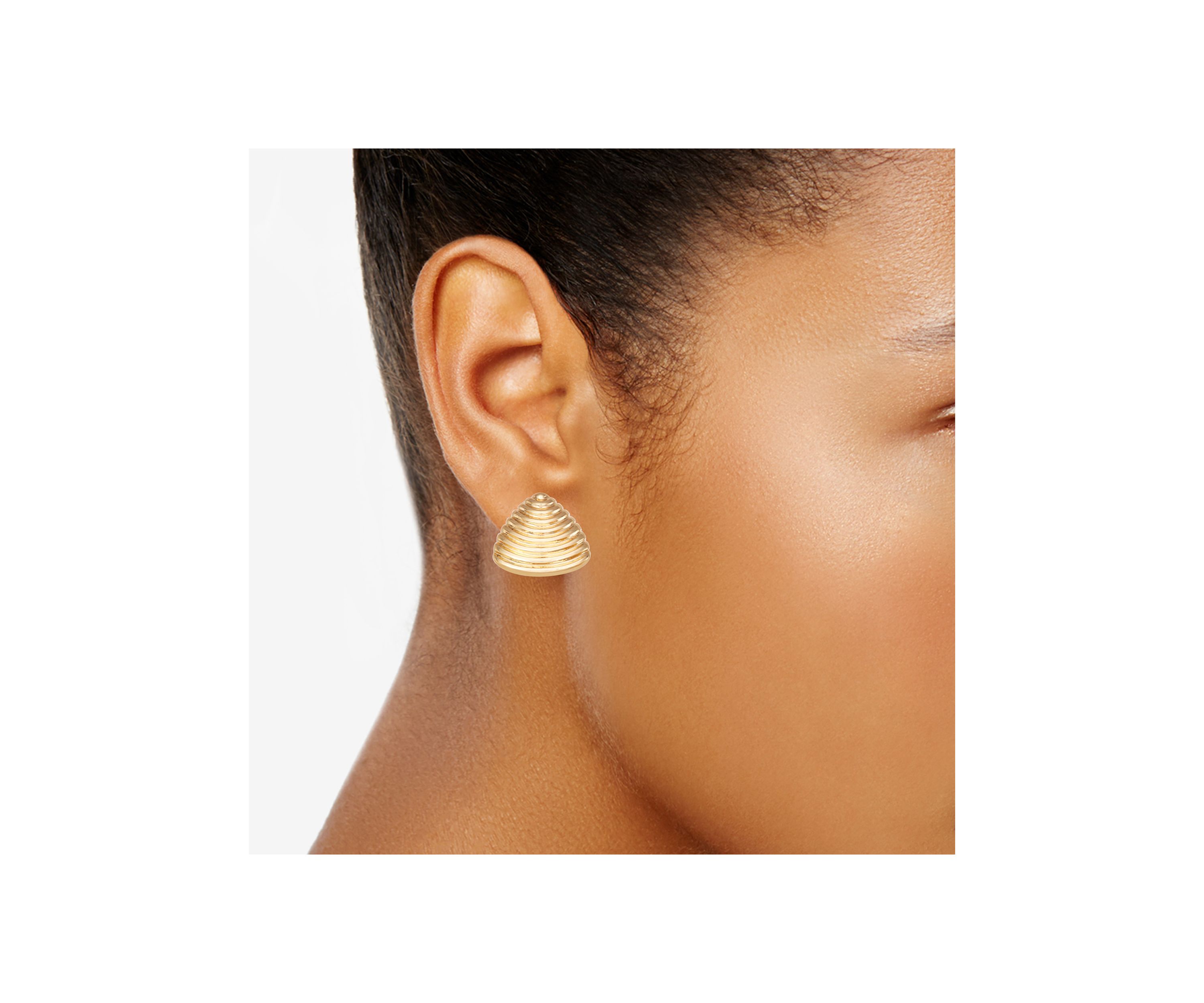 Gold Tone Textured Triangle Stud Clip Earrings