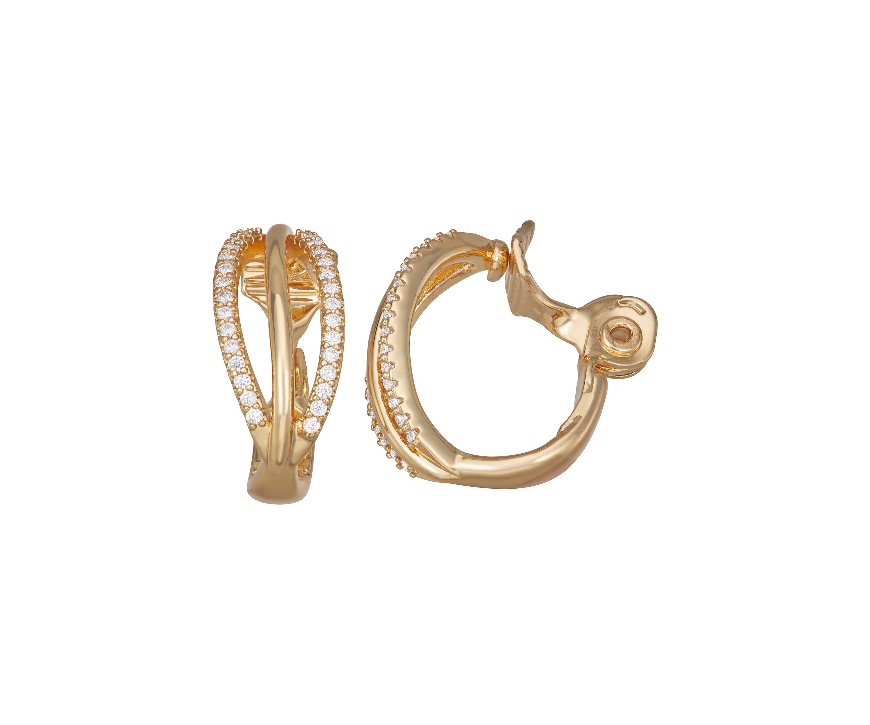 22 Millimeter Cubic Zirconia Gold Tone Hoop Clip Earrings 