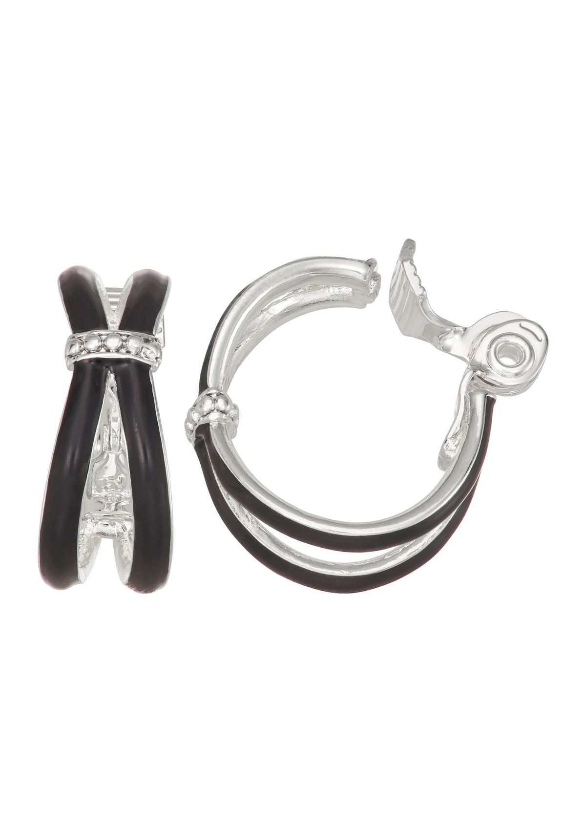 Silver Tone 27 Millimeter Midnight Hoops Clip Earrings