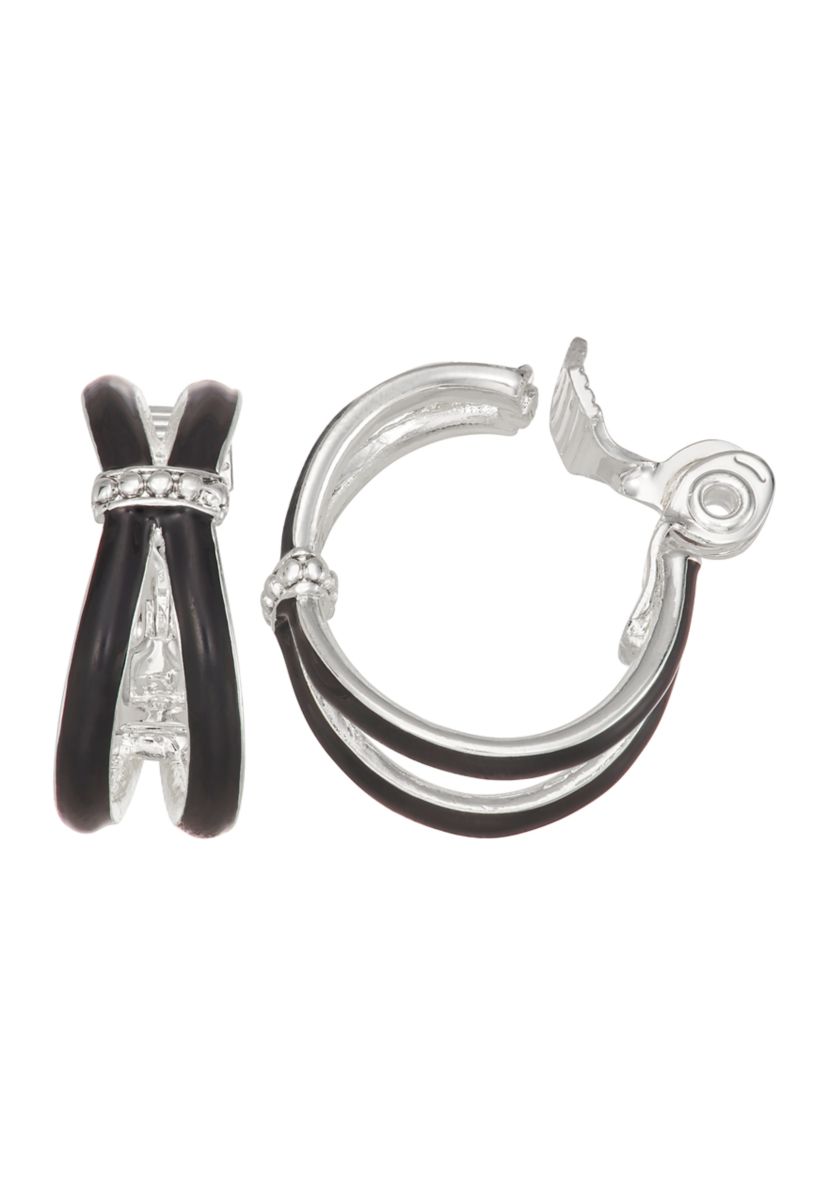 Silver Tone 27 Millimeter Midnight Hoops Clip Earrings