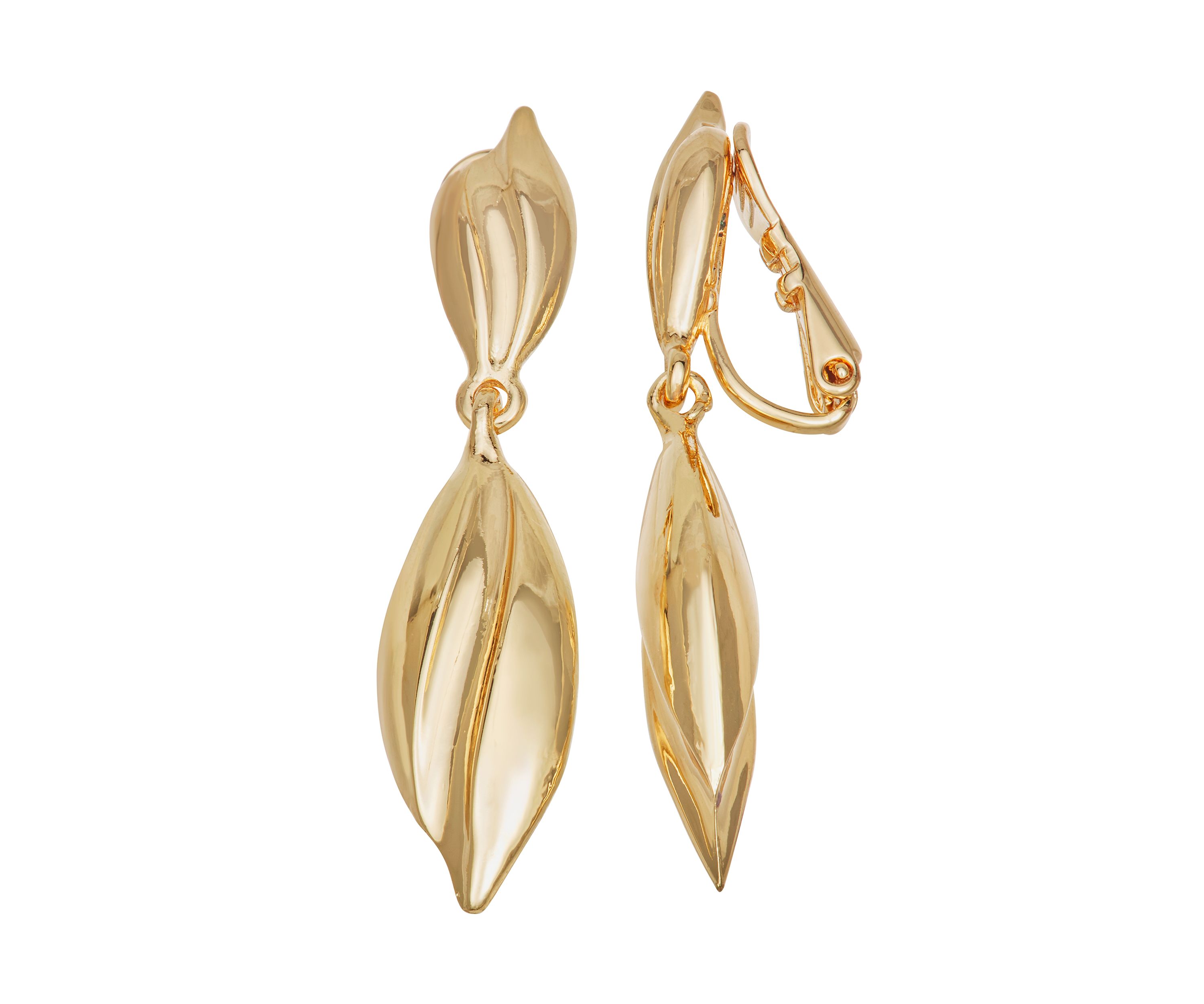 Gold Tone Butterfly Double Drop Clip Earrings